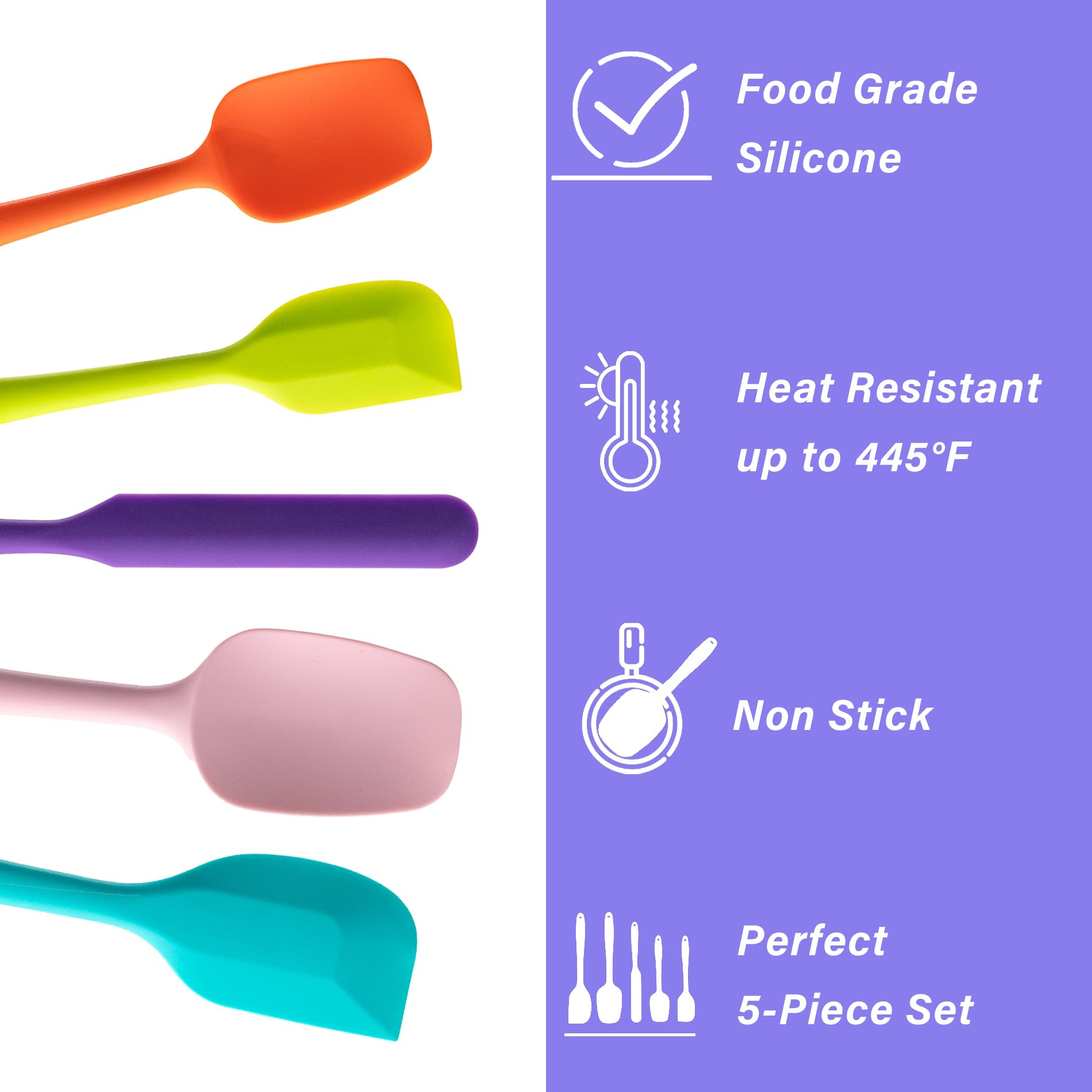 Hoewina Silicone Spatula Set,5 Piece Food Grade Rubber Spatulas,M by Hoewina - Angle View 3