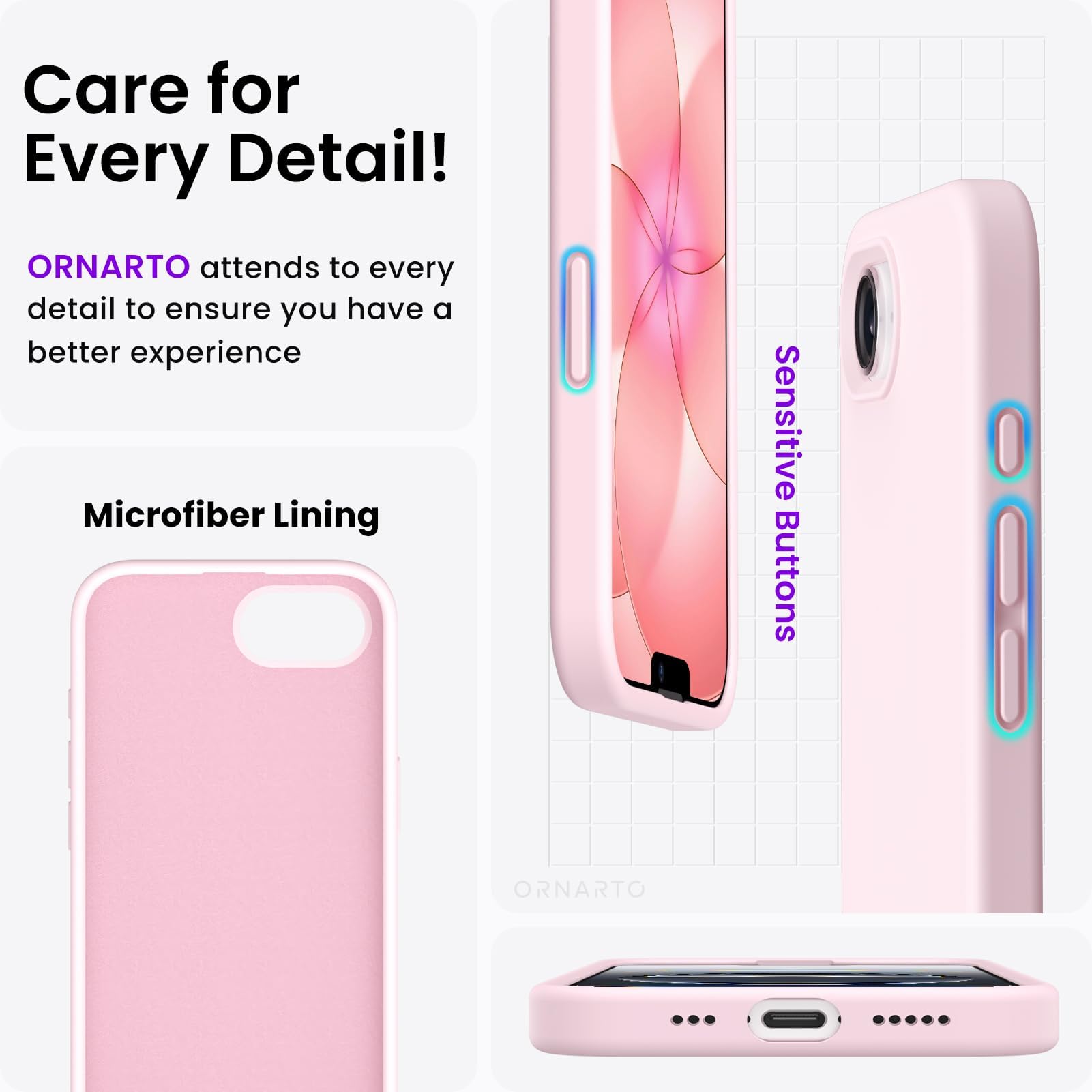 ORNARTO for iPhone 17e Case and for iPhone 16e Case 6.1'', Cha... - ORNARTO Official Product View 6