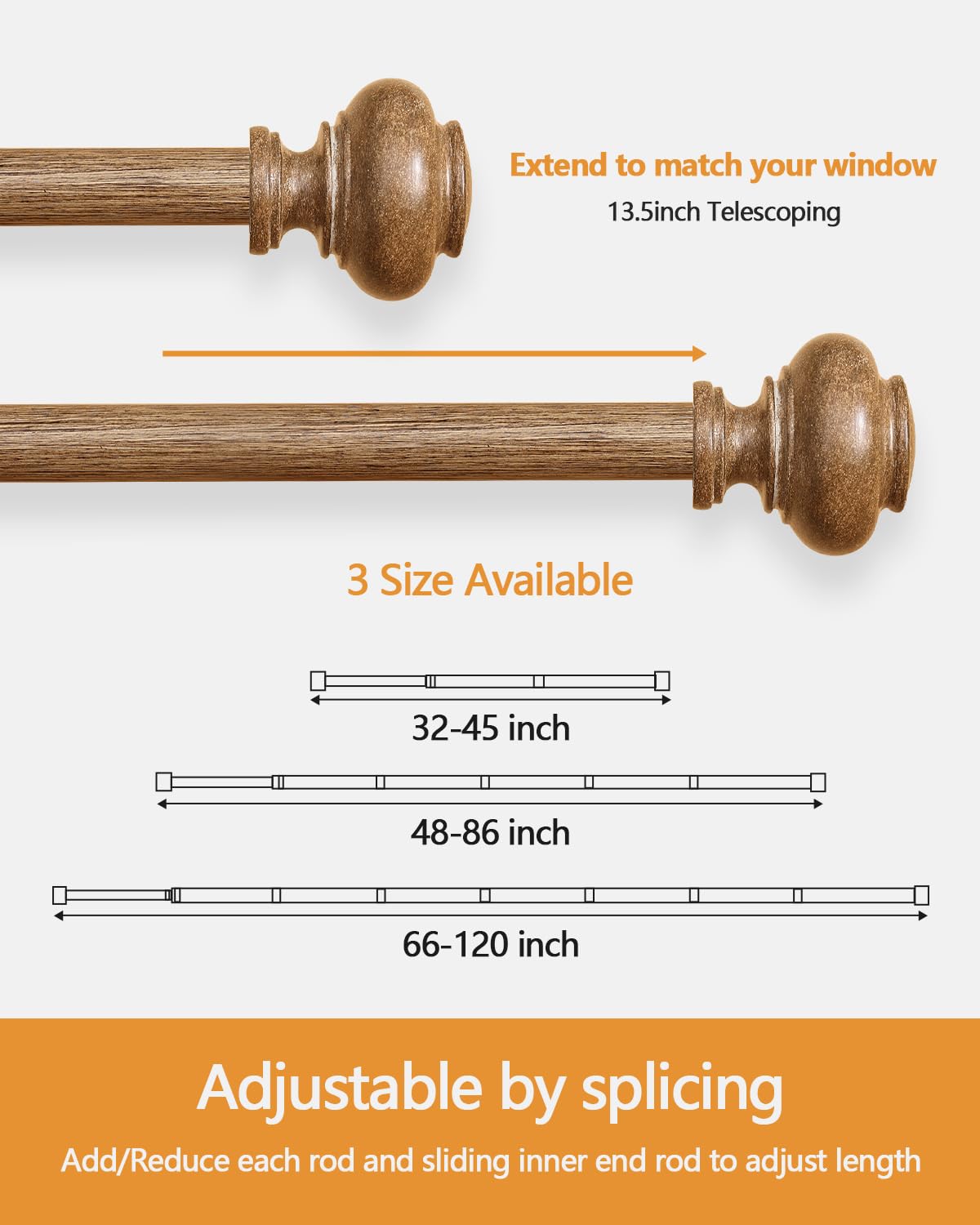 Wood Curtain Rods for Windows 48 to 84 Inch 1 Inch Heavy - HIQTEK Official Imagery - 3