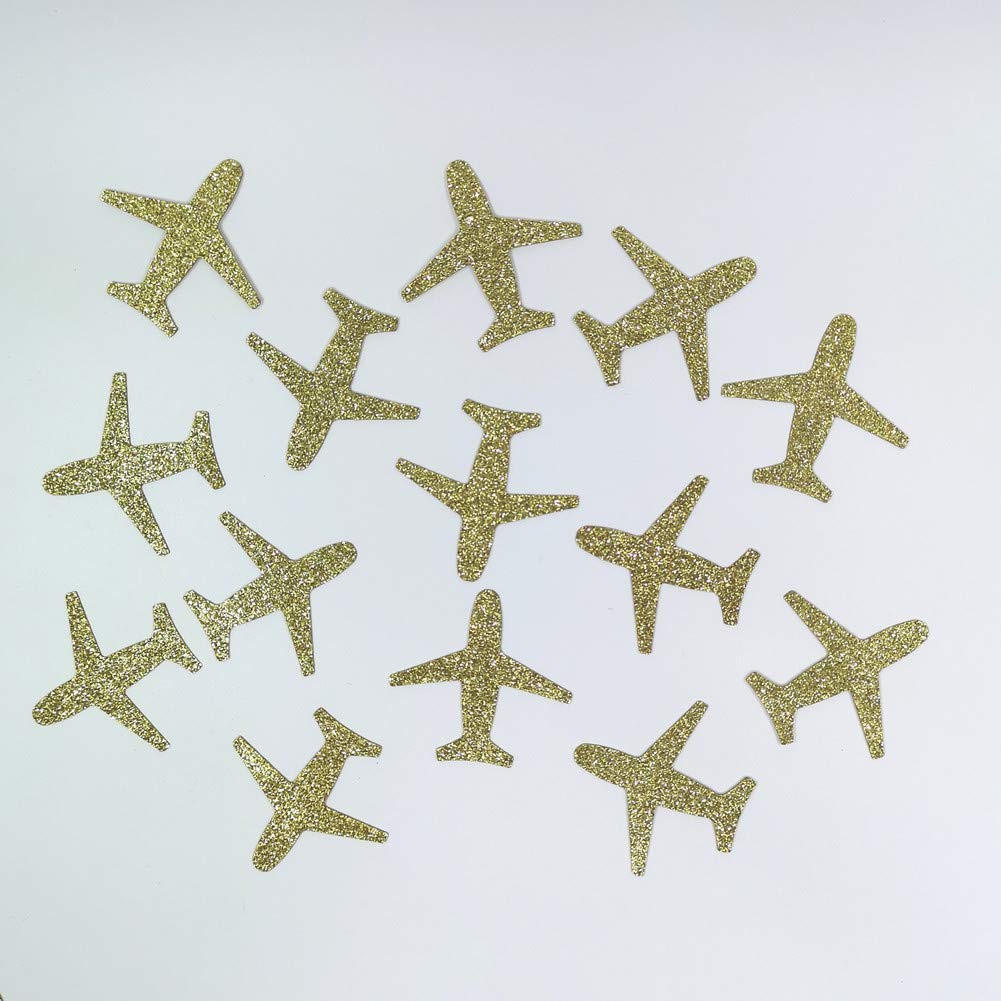 100 Counts Gold Glitter Airplane Table Scatter/Paper Confetti - Product Imagery