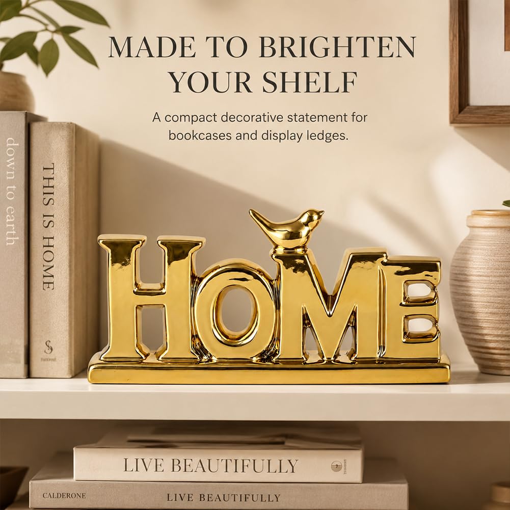 Gold HOME Sign Decor 9 8 Ceramic Shelf Decor with Bird for - UANYEMON Official Imagery - 7