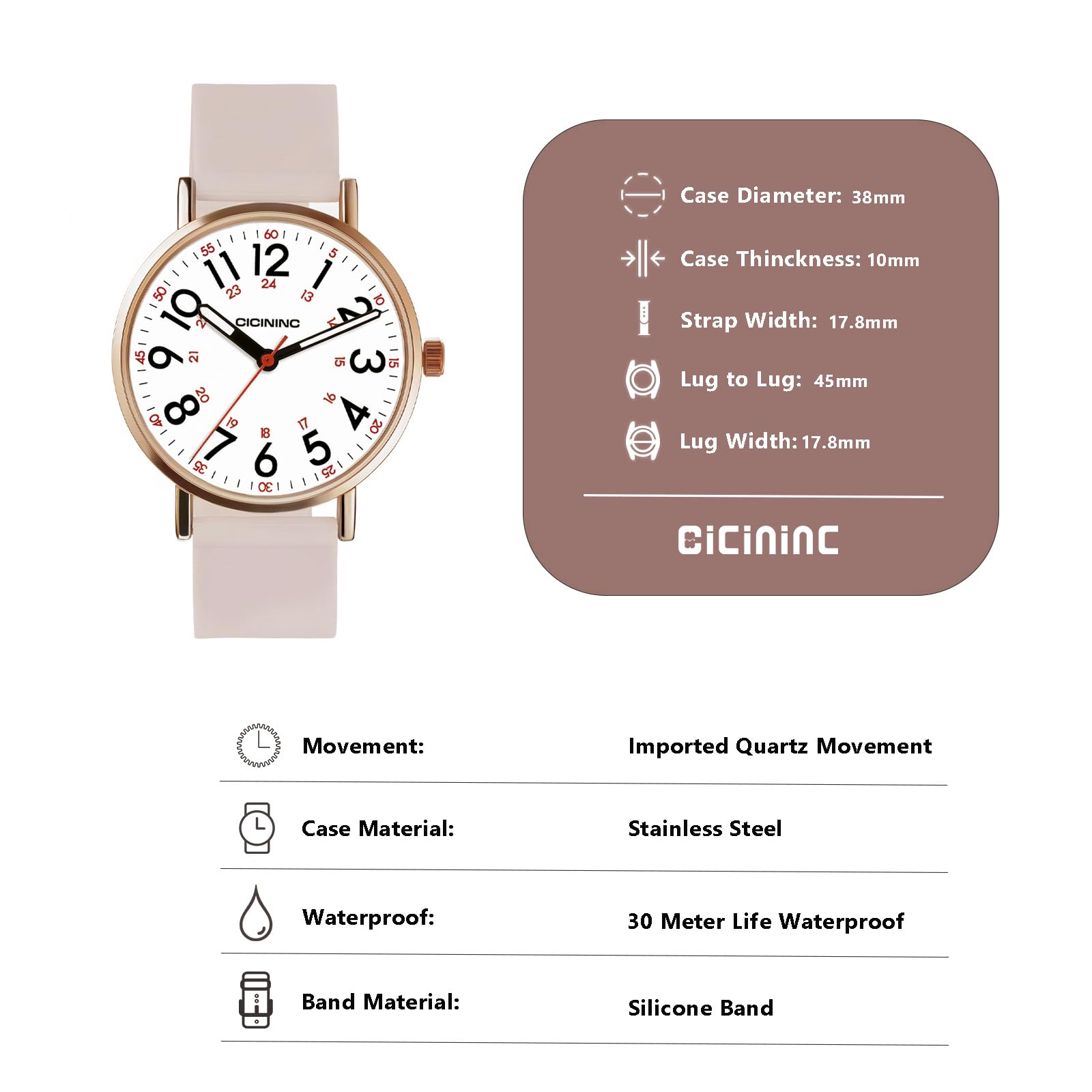 cicininc Watch with Second Hand for Nursing Women | Analog | Military - View 4