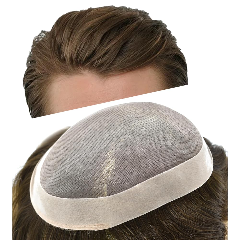 Curve Hair Men's monofilament wig in light brown, size 8x10 inches, designed for a natural look and comfortable fit.
