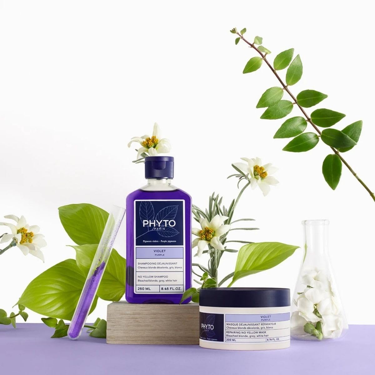 PHYTO Purple No-Yellow Shampoo for Gray, White & Bleached Blonde Hair | Sulfate-Free | Neutralizes Brassy Tones, Illuminates Highlights | Made in France | 8.45 fl oz