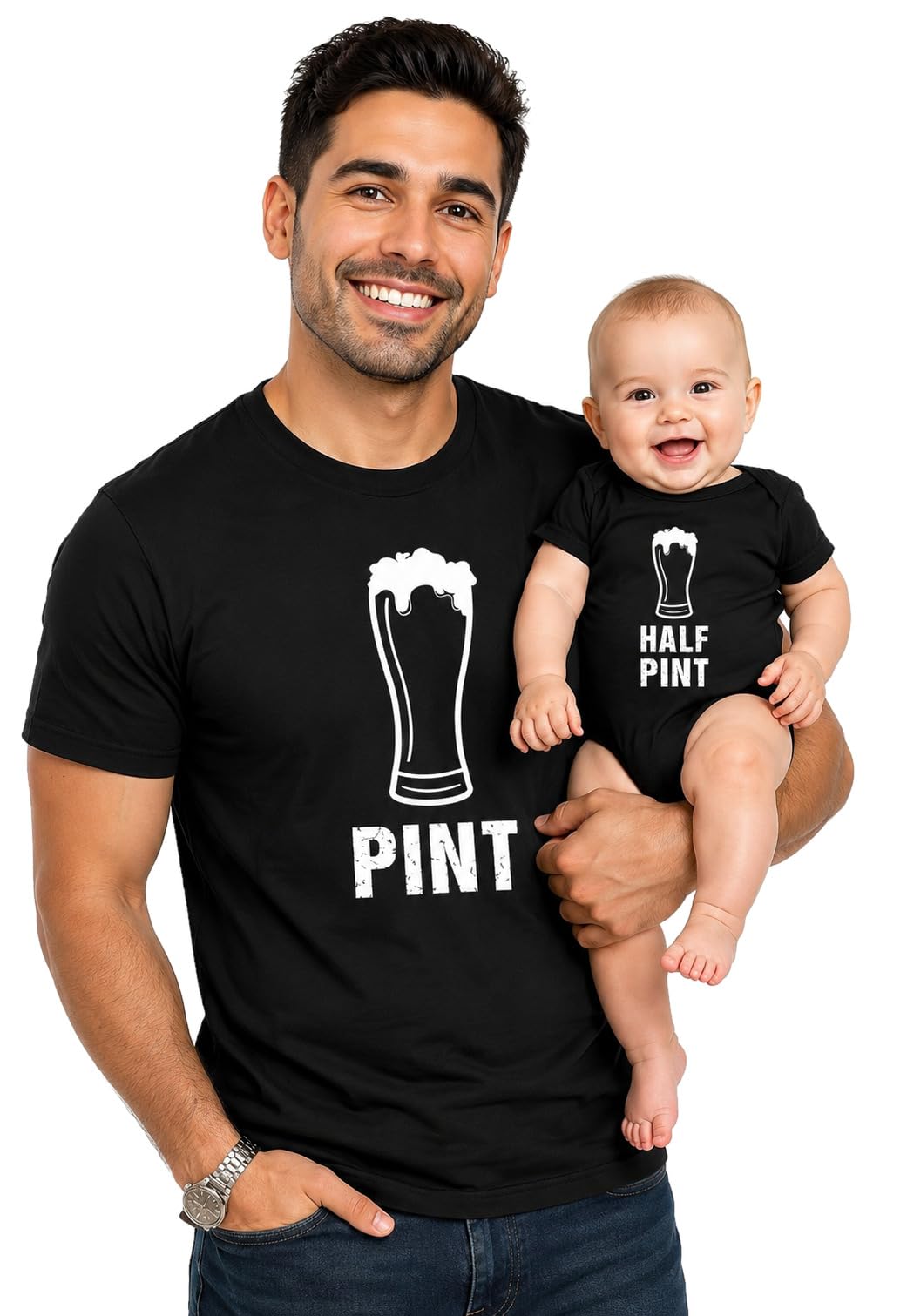 Pint Half Pint Dad Baby Matching Shirts Funny Father s Day - Tstars Official Imagery - 1