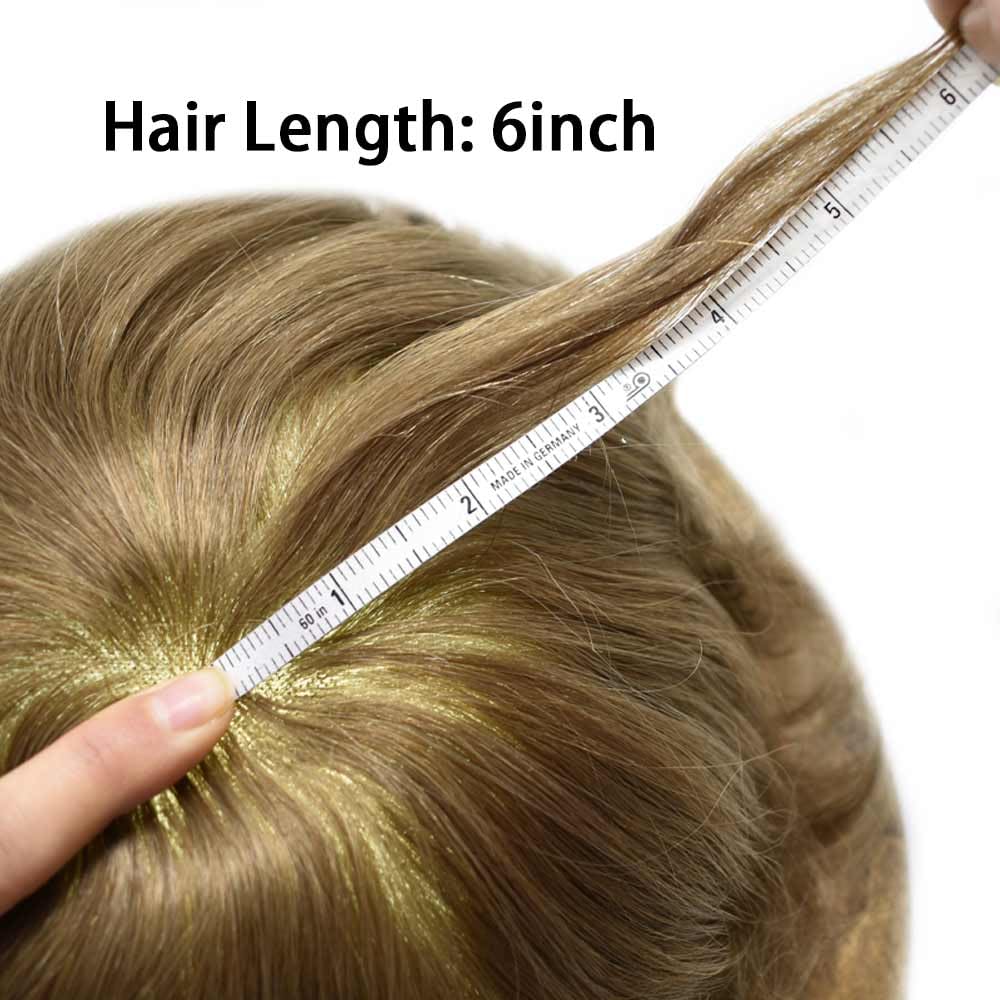 Curve Hair men's toupee wig with monofilament base, medium blonde (#18), 7x10 inches, durable poly-coated human hair replacement unit.
