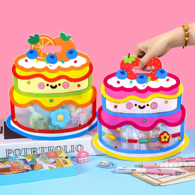 20Pack Cute Cake Shape Gift Bags with Handles Cartoon Plastic - Product Imagery