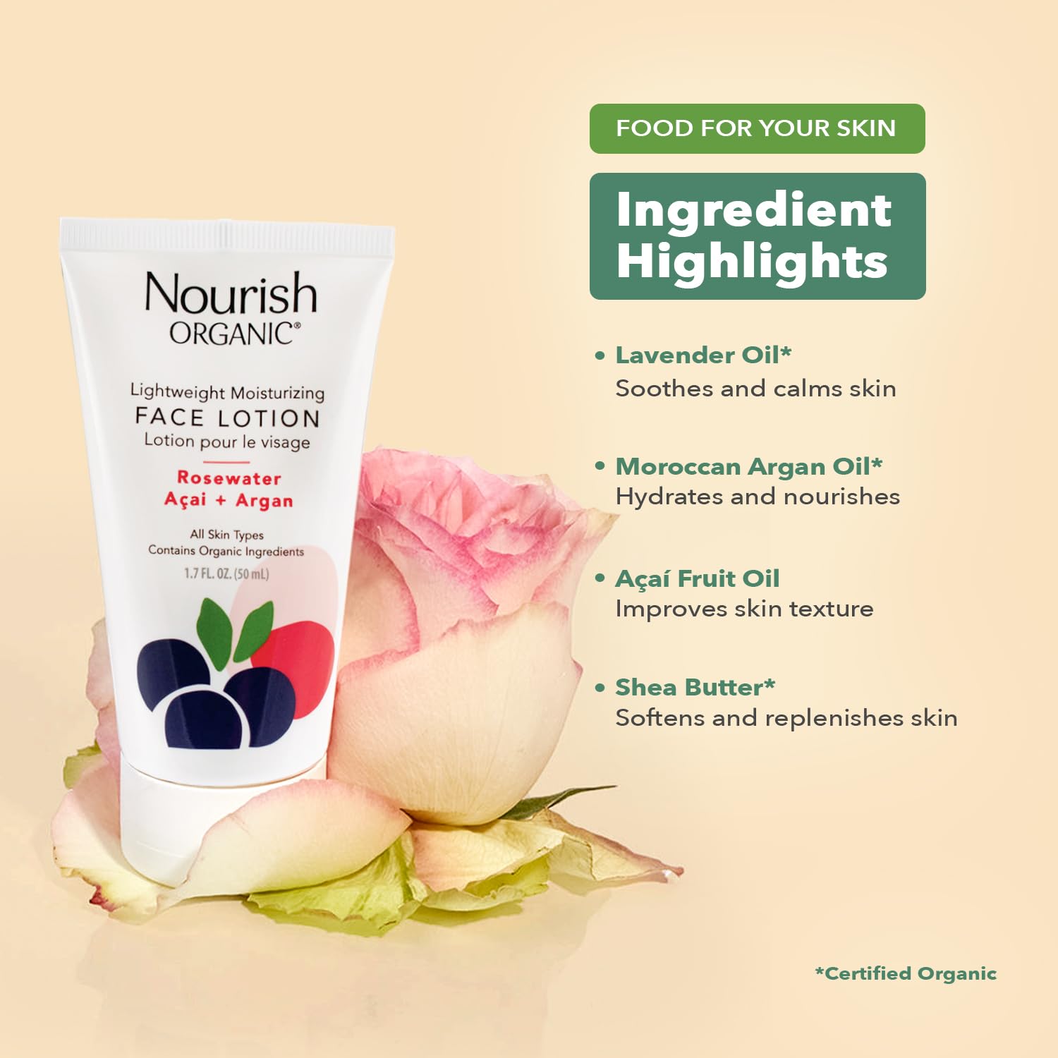 Nourish Organic Face Cleanser + Face Lotion Set – Lightweight, - Nourish Organic