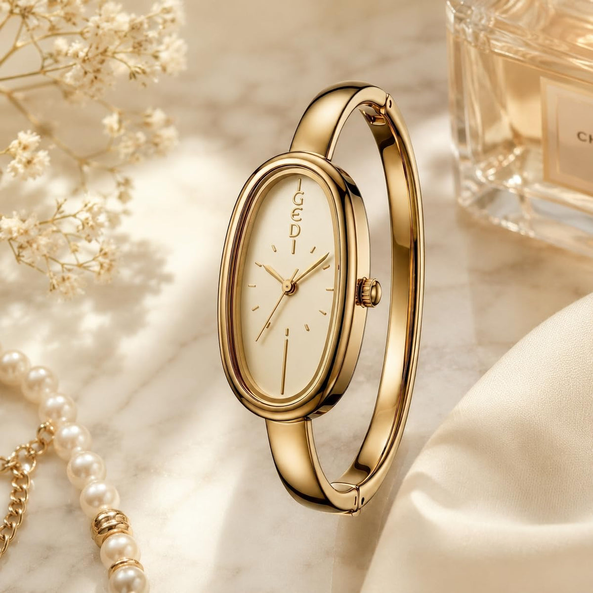 Gosasa Gold Oval Bangle Watch for Women Dainty Cuff Quartz - Gosasa Official Imagery - 4