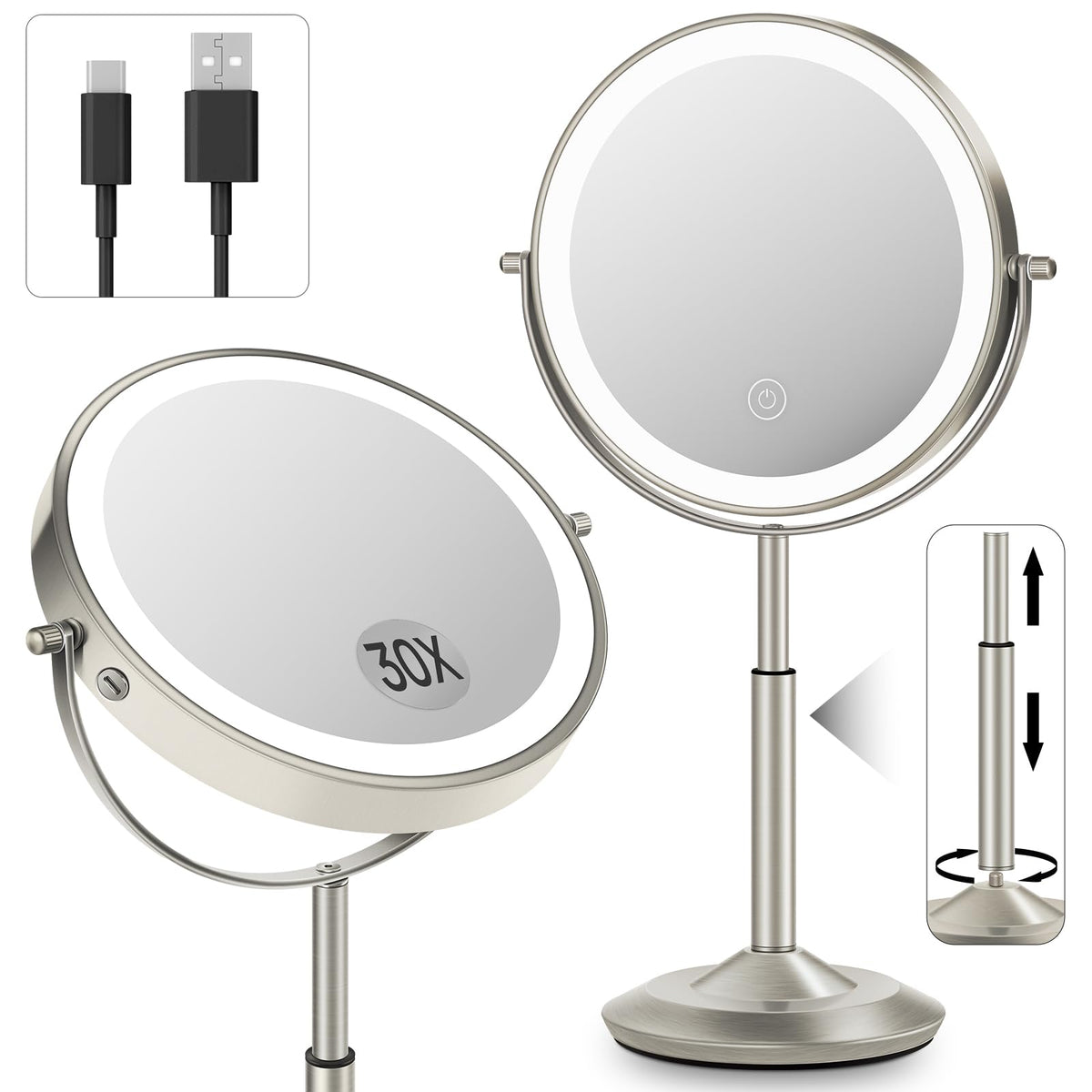 8 Lighted Makeup Mirror with Light 30X Magnifying Height - vpu Official Imagery - 1