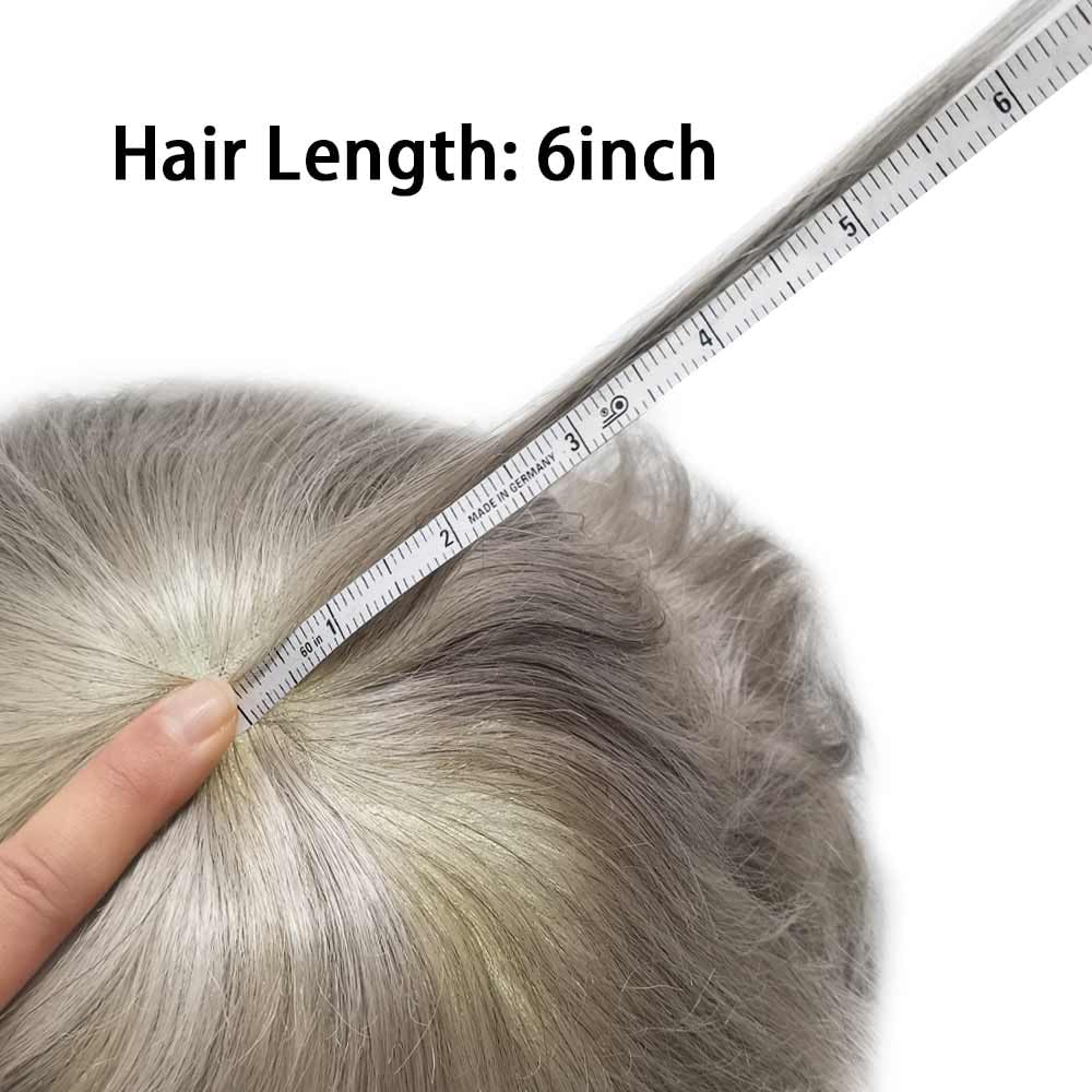 Curve Hair Mens Toupee Human Hair Piece Replacement System Monofilament Wig Hair Unit for Men Durable Poly Coated Mens Hairpiece (#1B80 Off Black+80% Gray, 8"X10")