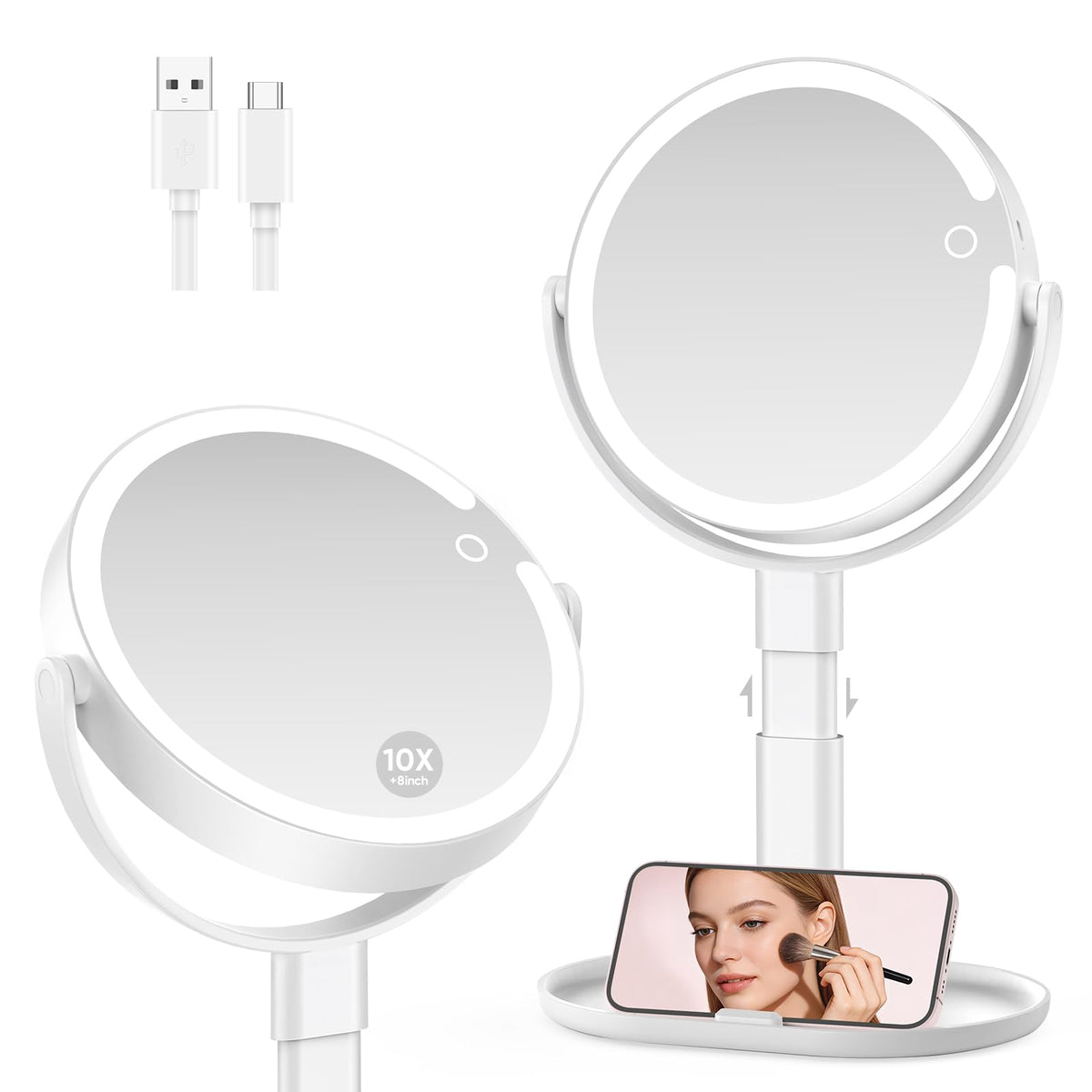 Rechargeable Lighted Makeup Mirror 10X Magnification 8 Inch - GONOBLE Official Imagery - 1