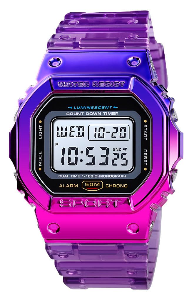 Gosasa Unisex Square Transparent Digital Watch with Chronograph - Product Imagery