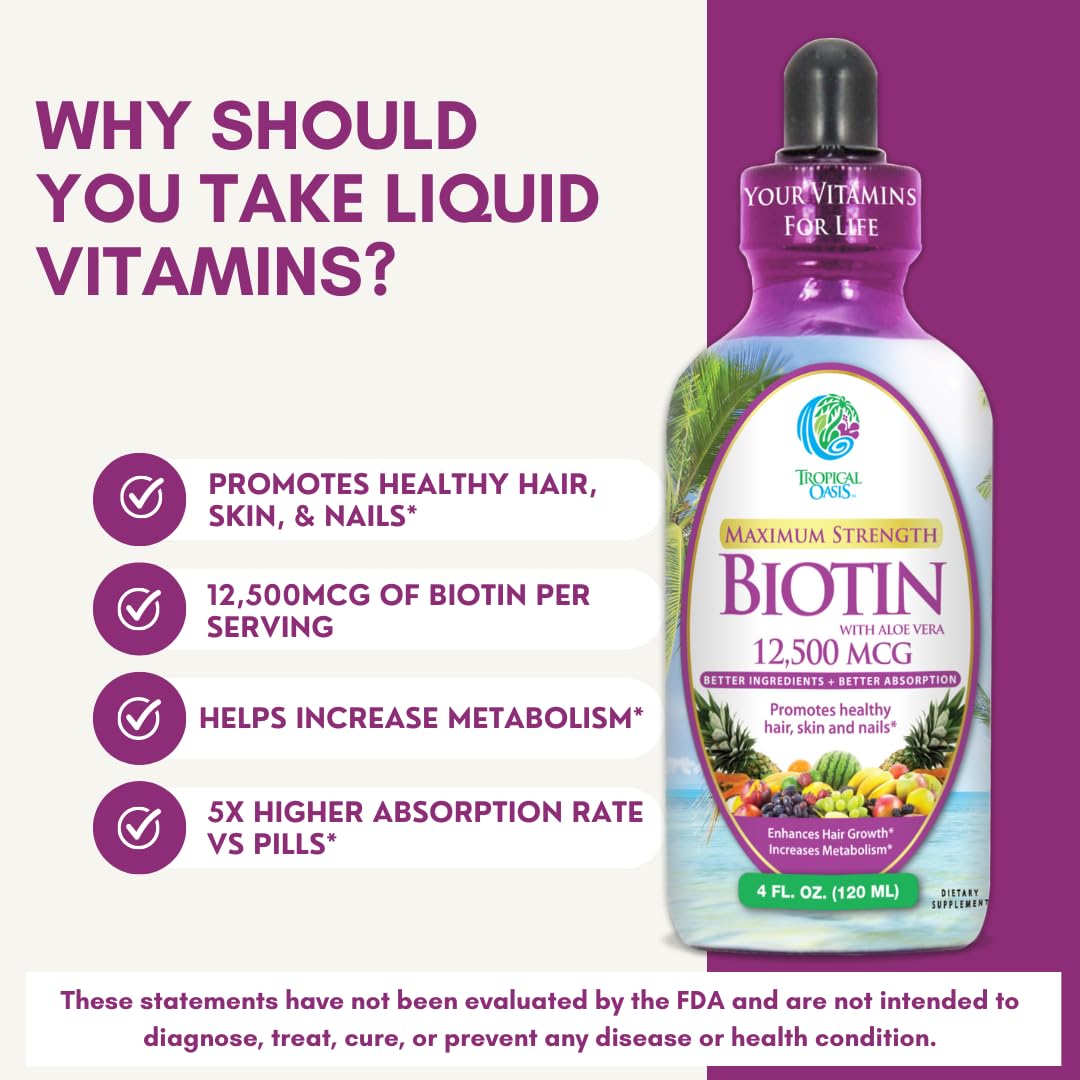 Maximum Strength Liquid Biotin Drops w 12 500 MCG Best - Tropical Oasis Official Imagery - 7