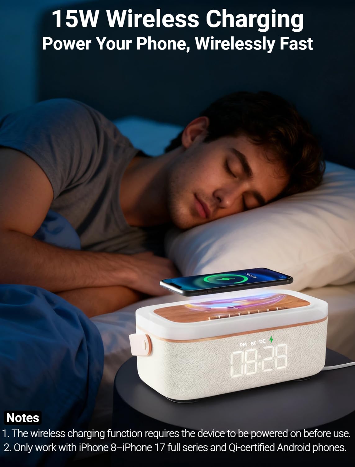 4 in 1 Alarm Clock Bedrooms for Heavy Sleeper Bluetooth - PLUWEL Official Imagery - 4
