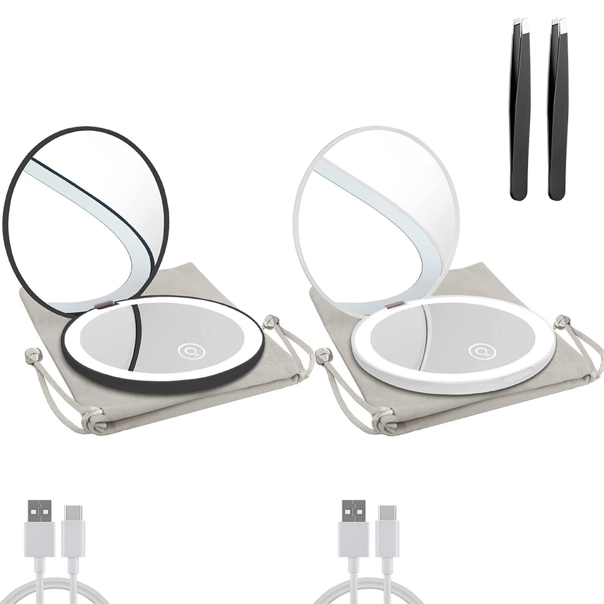 Compact Mirror with LED Light 1x 10x Magnifying Rechargeable - Milishow Official Imagery - 2