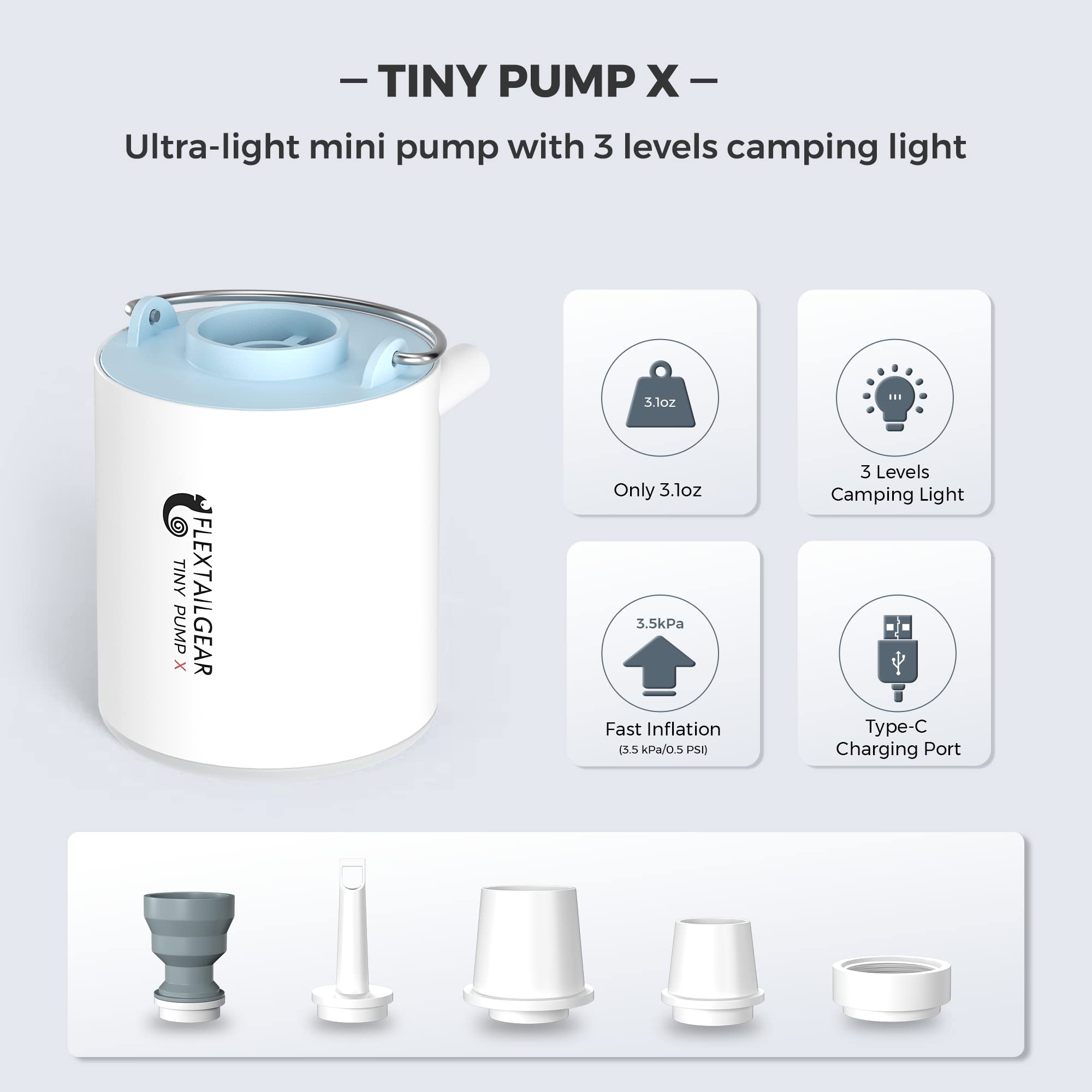 FLEXTAILGEAR Tiny Pump X Portable Air Pump+ Camping Light Ultra-Mini Air Pump wi - FLEXTAILGEAR Official Product View 2