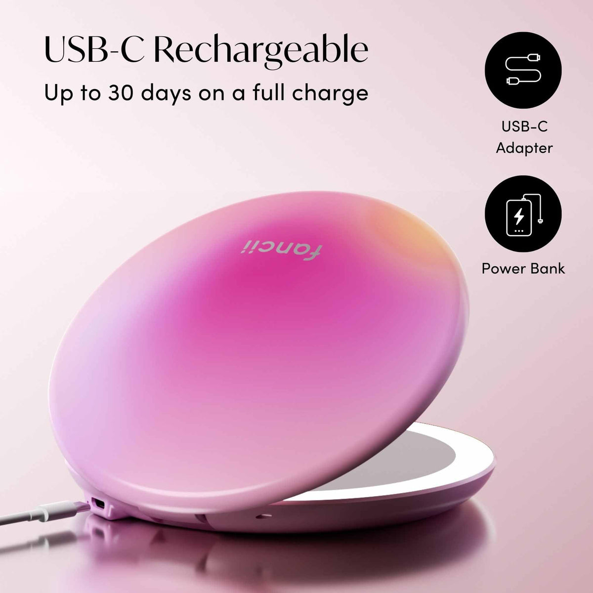 Fancii Taylor LED Lighted Travel Makeup Mirror Rechargeable - Fancii Official Imagery - 8