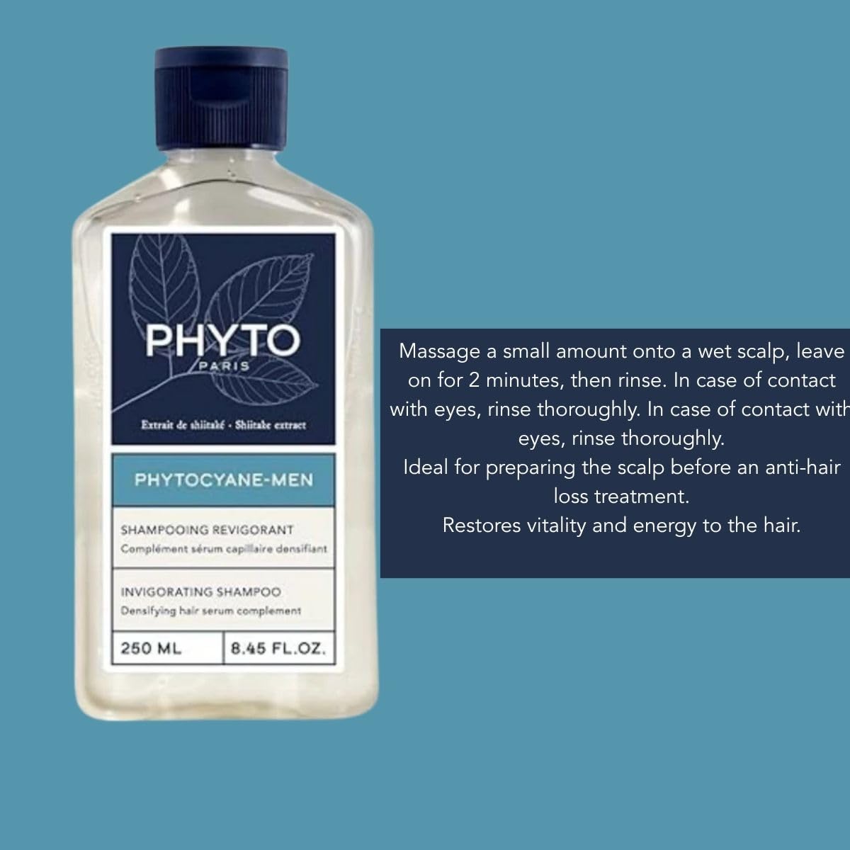PHYTO PHYTOCYANE Men Invigorating Shampoo, Hair Thinning Treatment Shampoo, 8.45 fl.oz.