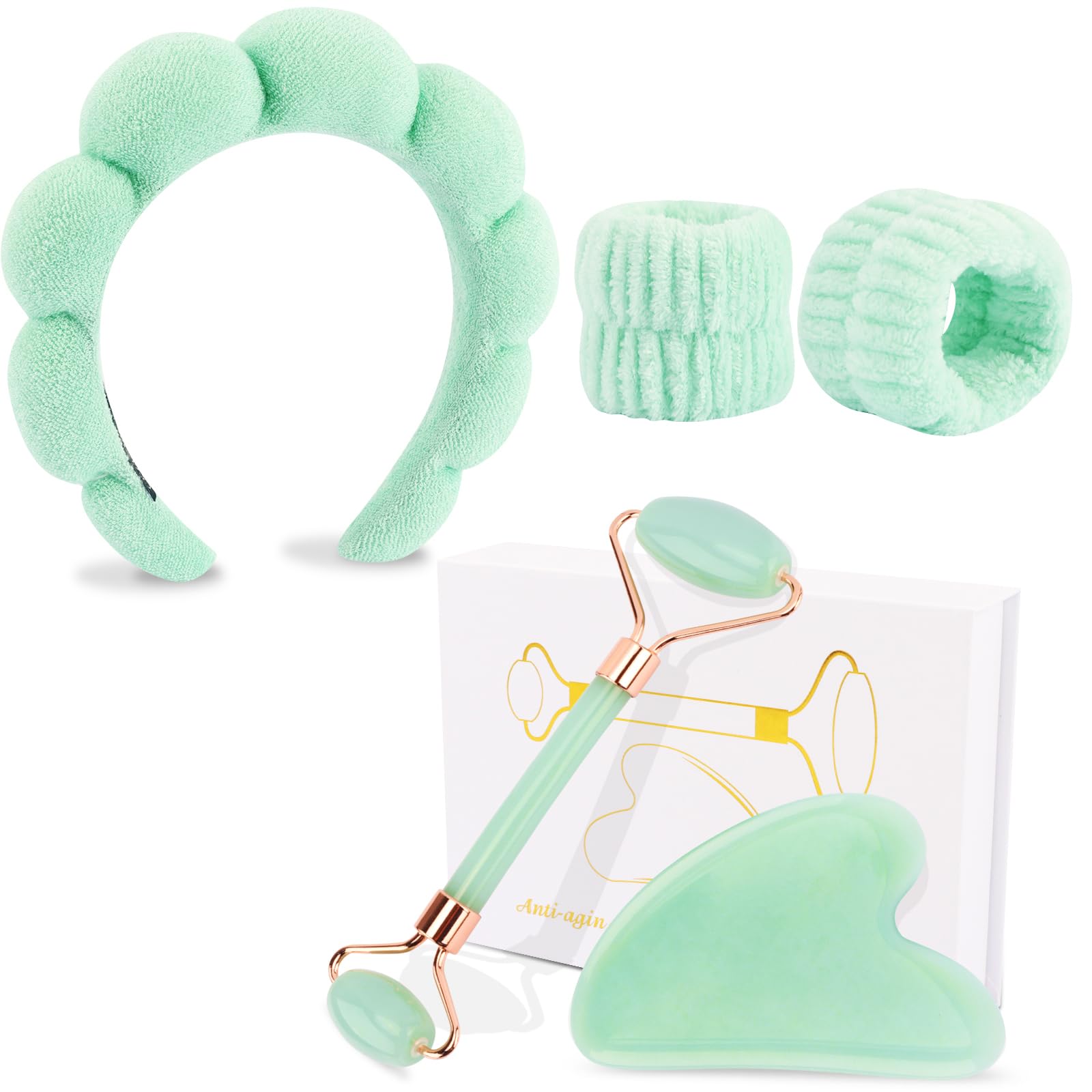 CUBACO Spa Headband and Wristband Set for Women with Ice Jade - CUBACO