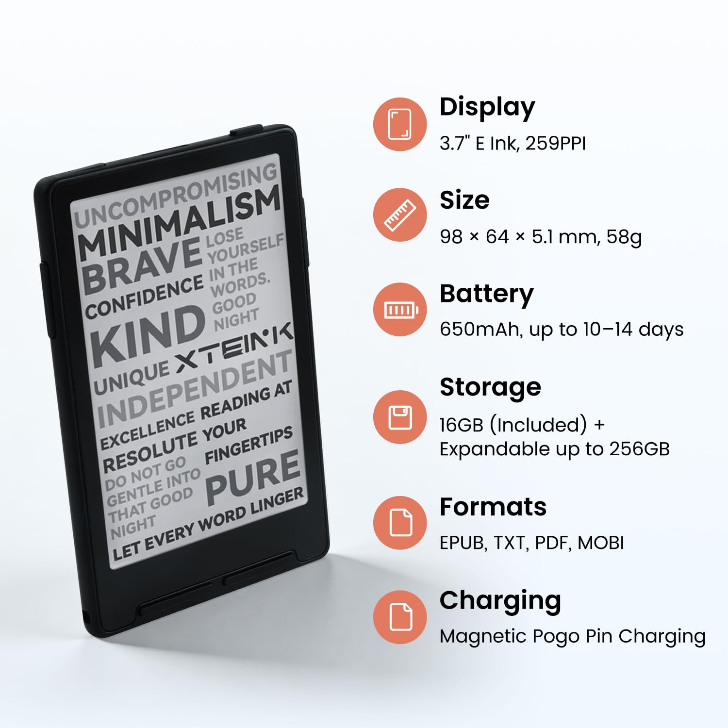 XTEINK X3 3.7" Pocket E-Ink eBook Reader, Mist Gray by XTEINK - Angle View 9