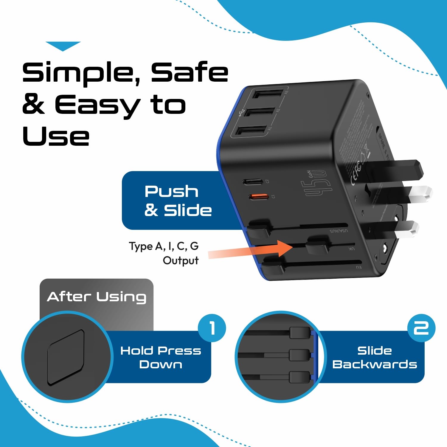 Ceptics 45W Universal Travel Adapter w/ 3 USB-A, 2 USB-C & Univer by Ceptics - Angle View 5
