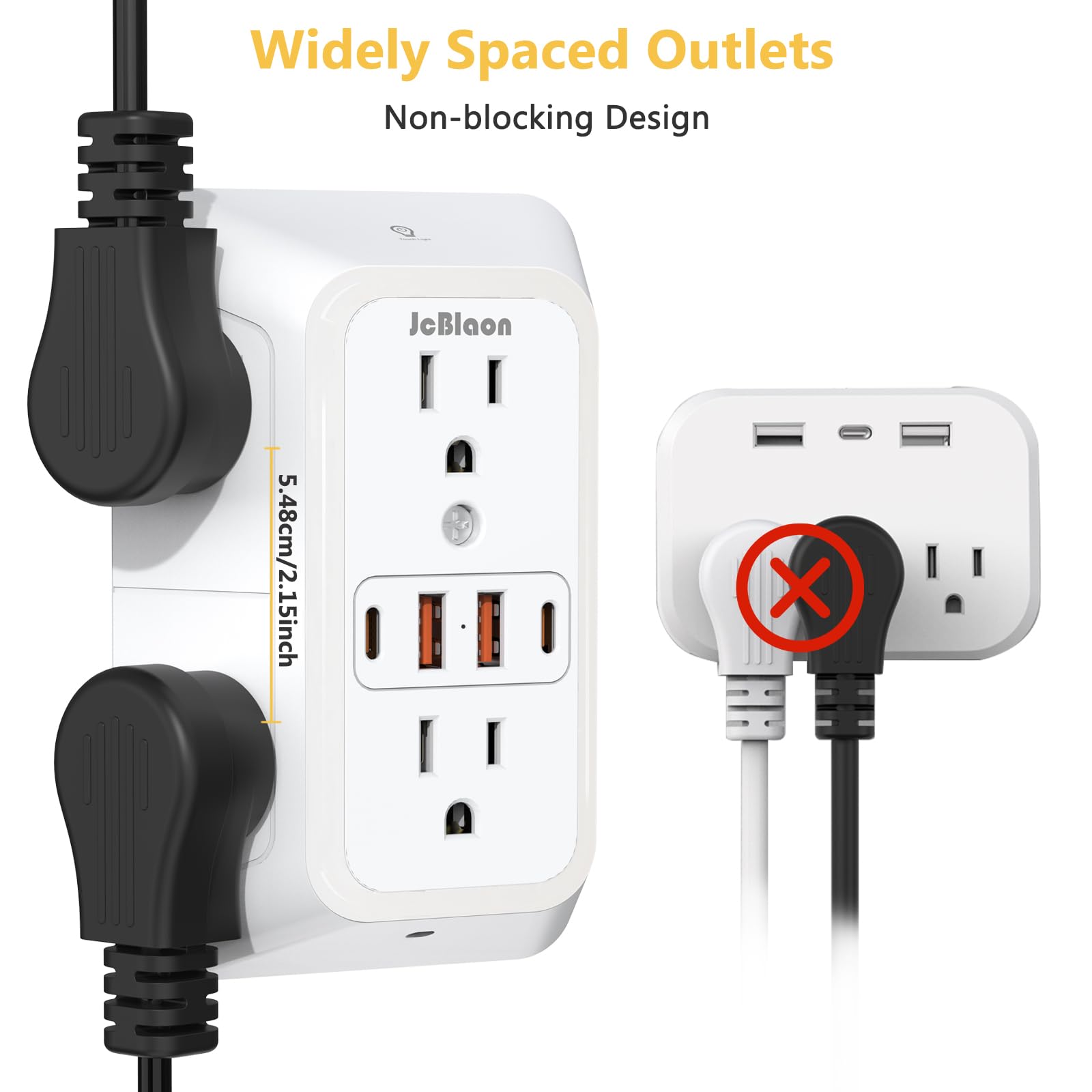 JcBlaon Wall Outlet Extender with Night Light, Power Plug Adapter by JcBlaon - Angle View 7