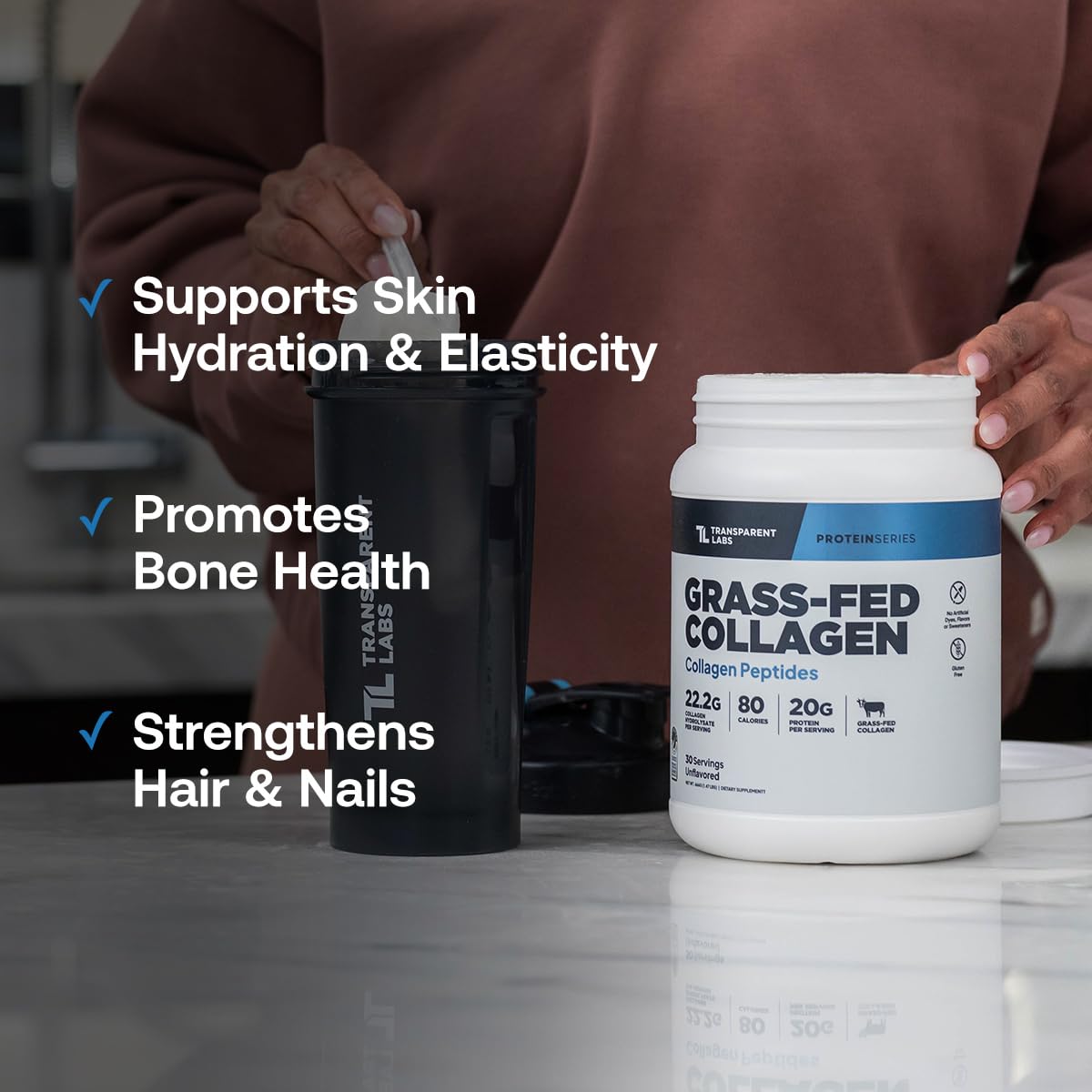 Grass Fed Collagen Peptides Powder - Transparent Labs Official Imagery - 8