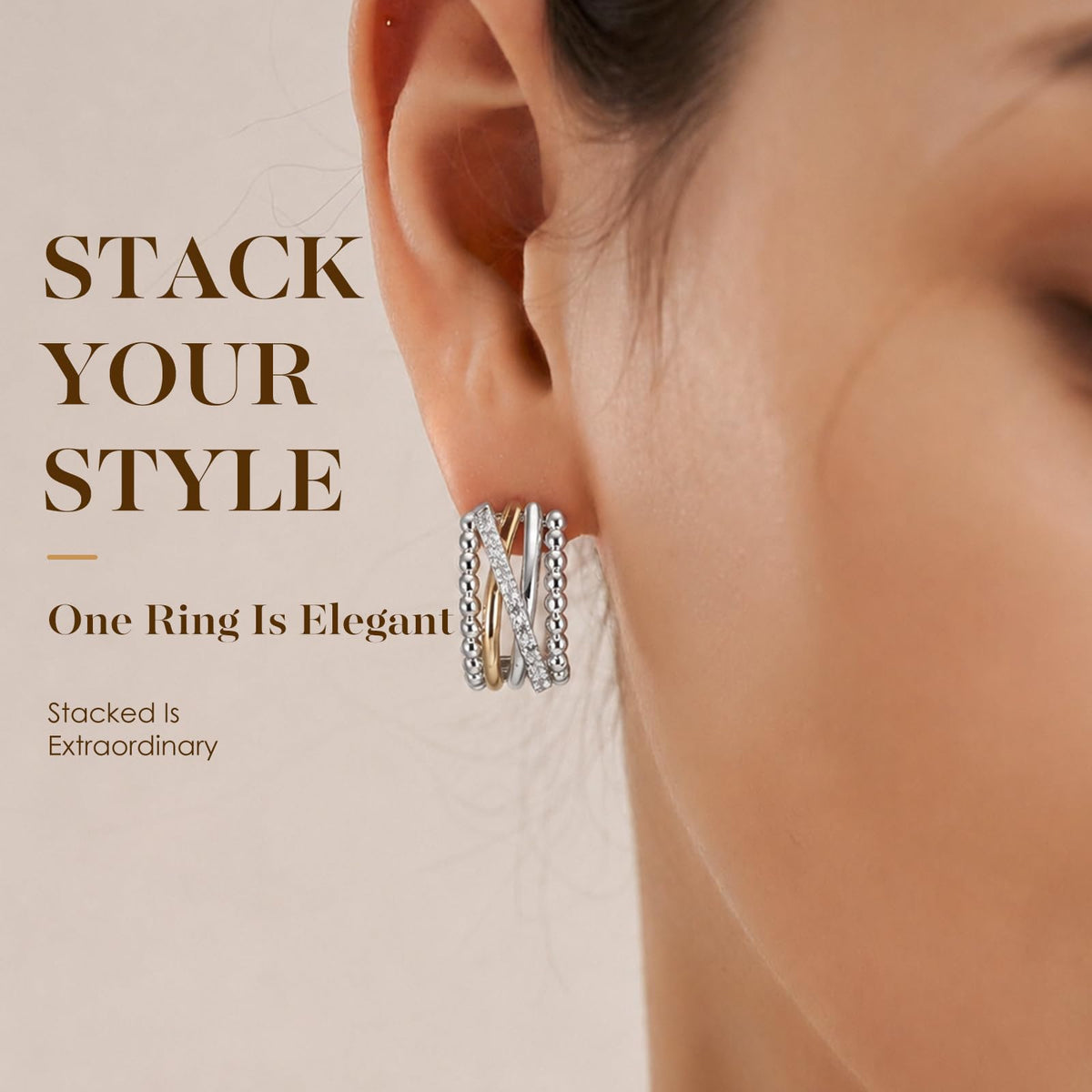 Two Tone Jewelry Twisted CZ Hoop Stud Earrings Rhodium - MWAHXIAO Official Imagery - 6