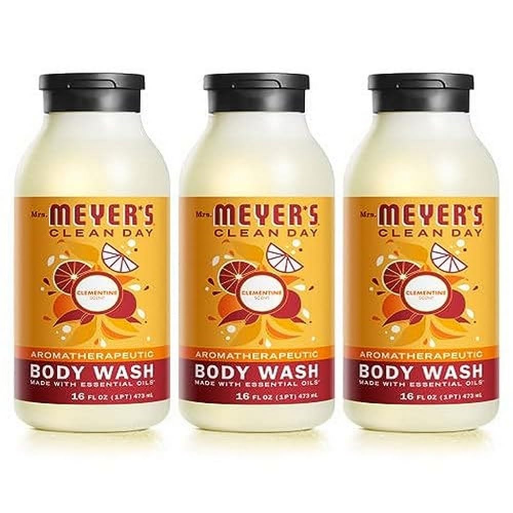 MRS. MEYER'S CLEAN DAY Moisturizing Body Wash for Women and Men, Shower Gel Formula Made with Essential Oils, Clementine, 16 oz - Pack of 3
