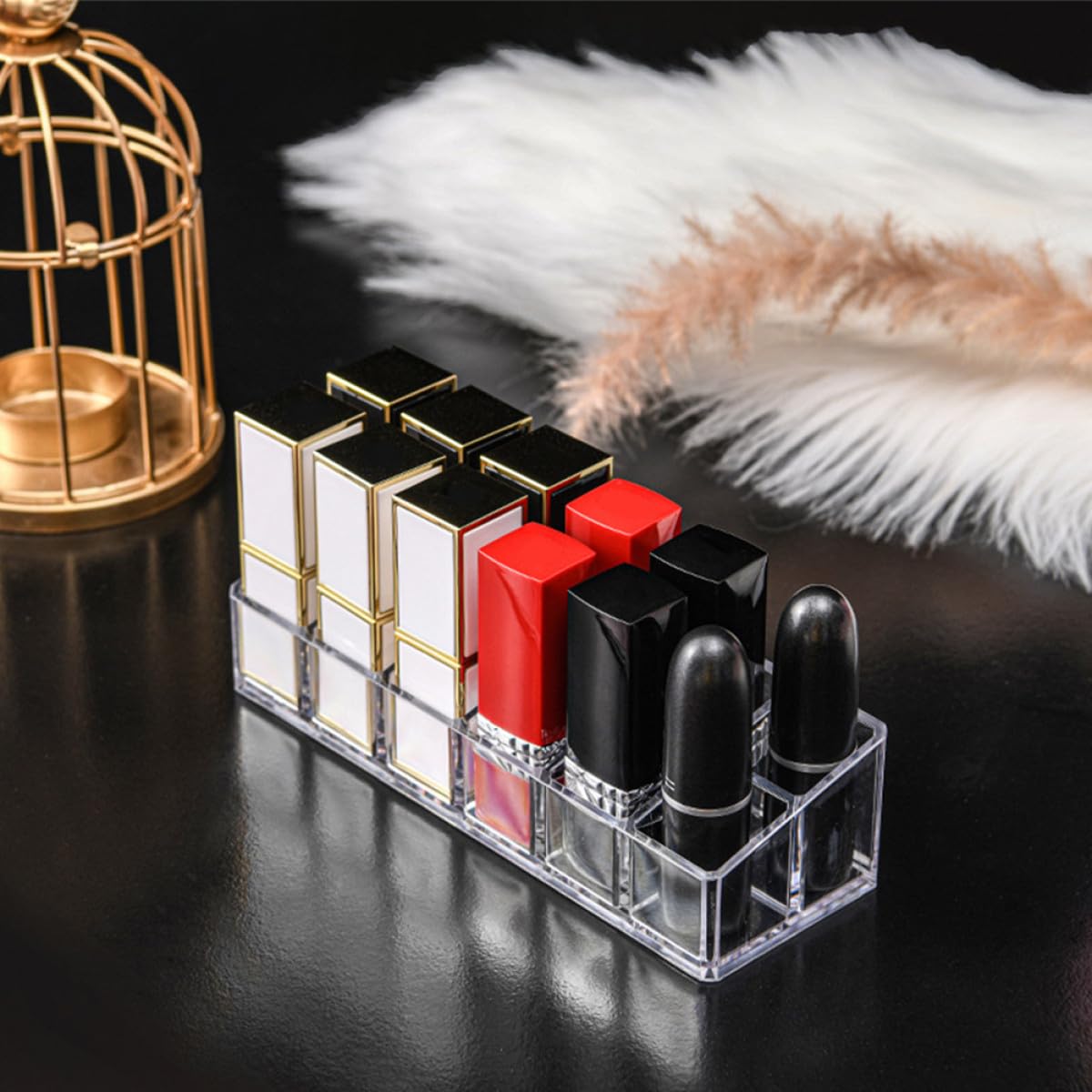 Sewroro 2-piece lipstick organizer with 12-slot double-layer design, thickened cosmetic storage case for vanity or makeup table.