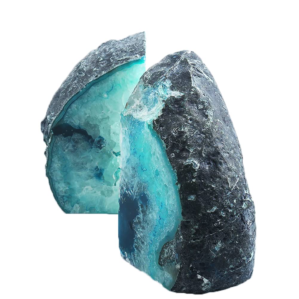 Agate Geode Bookends Heavy Duty Teal Crystal Stone Book - AMOYSTONE Official Imagery - 5