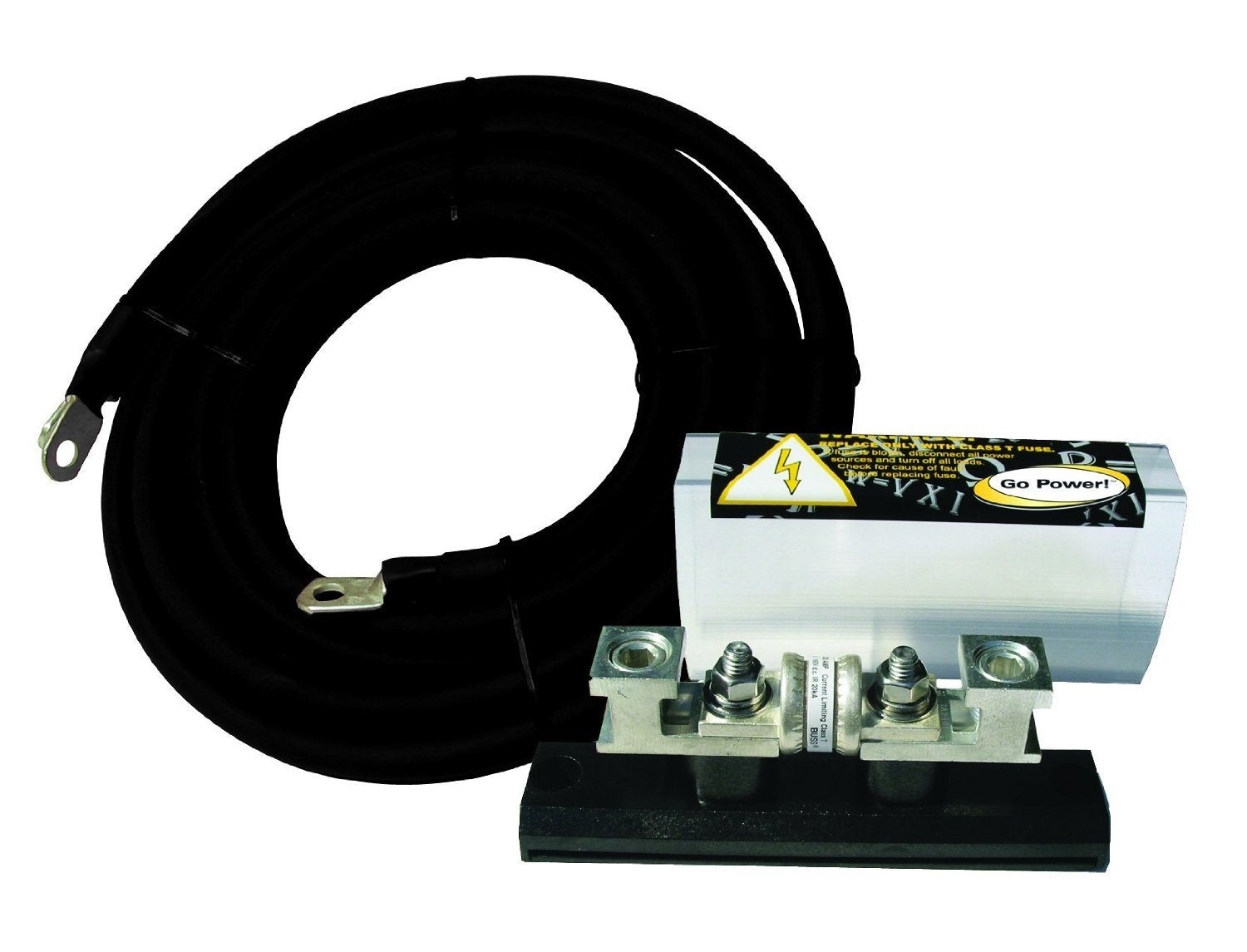 Go Power! GP-DC-KIT3 DC Installation Kit for 1100-1800-Watt Inverters, 2/0 AWG Cables, 200 Amp Fuse, Pre-Lugged, Plug & Play, Includes Instructions, 8V & 70V Switchable - Black