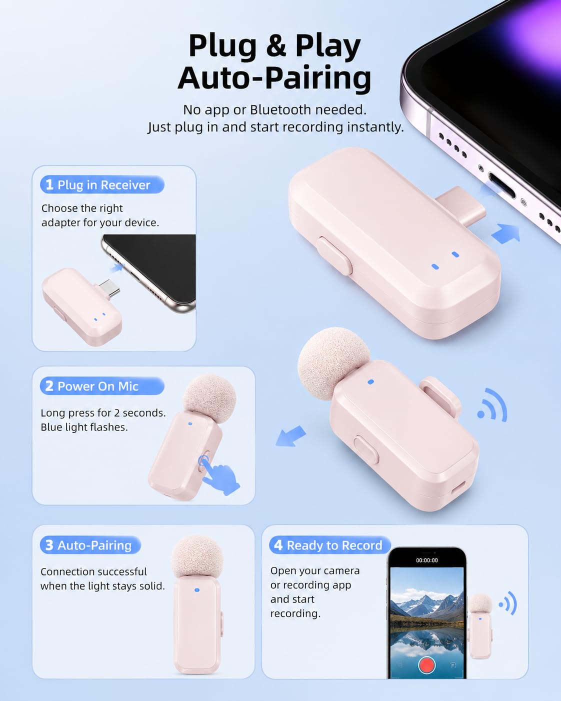mini 2 Wireless Lavalier Microphones for iPhone 16 17 - Blinfada Official Imagery - 3