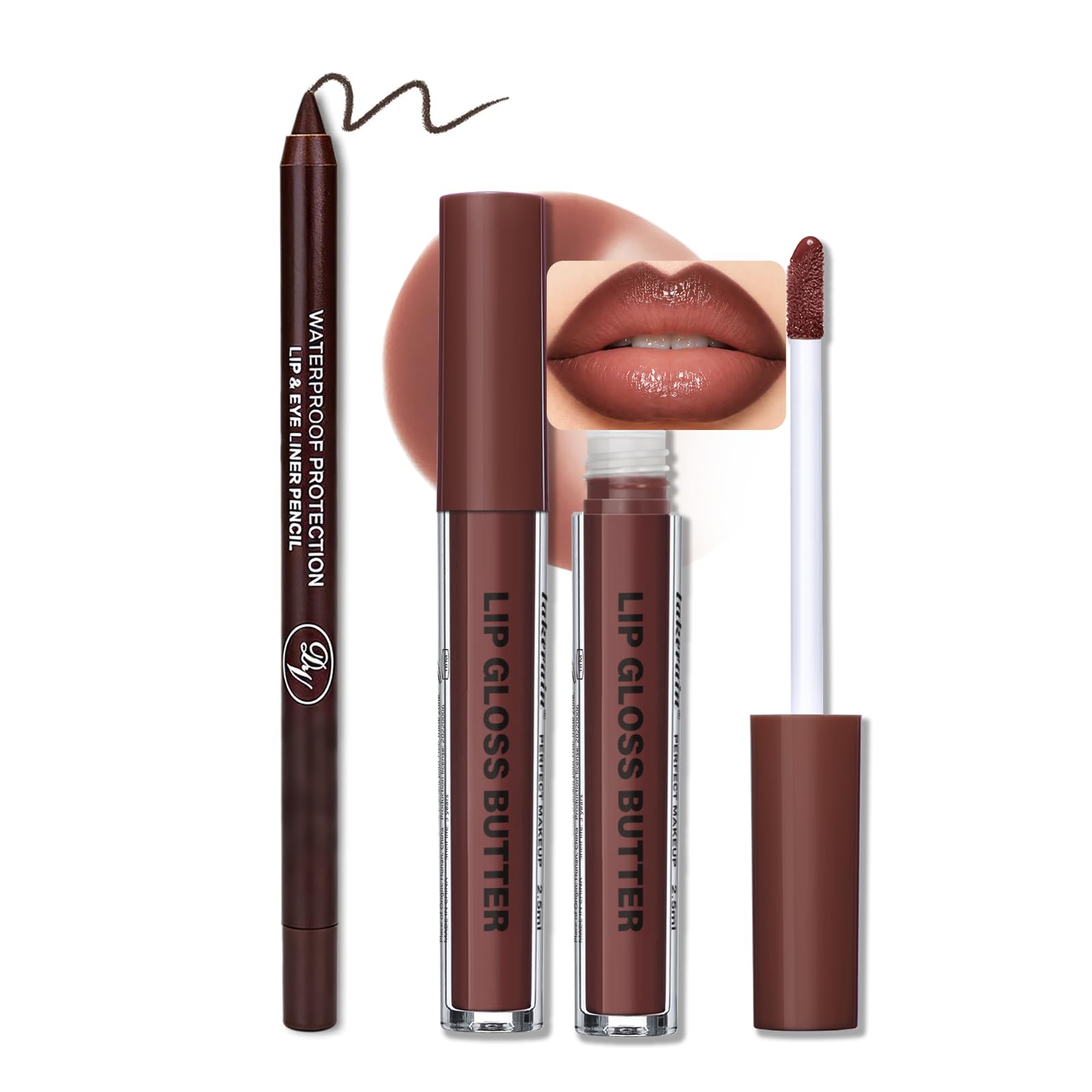 BAISEN DIARY 2PCS Lip Gloss with Brown Lip Liner Lip Combo Set – Choco - View 2