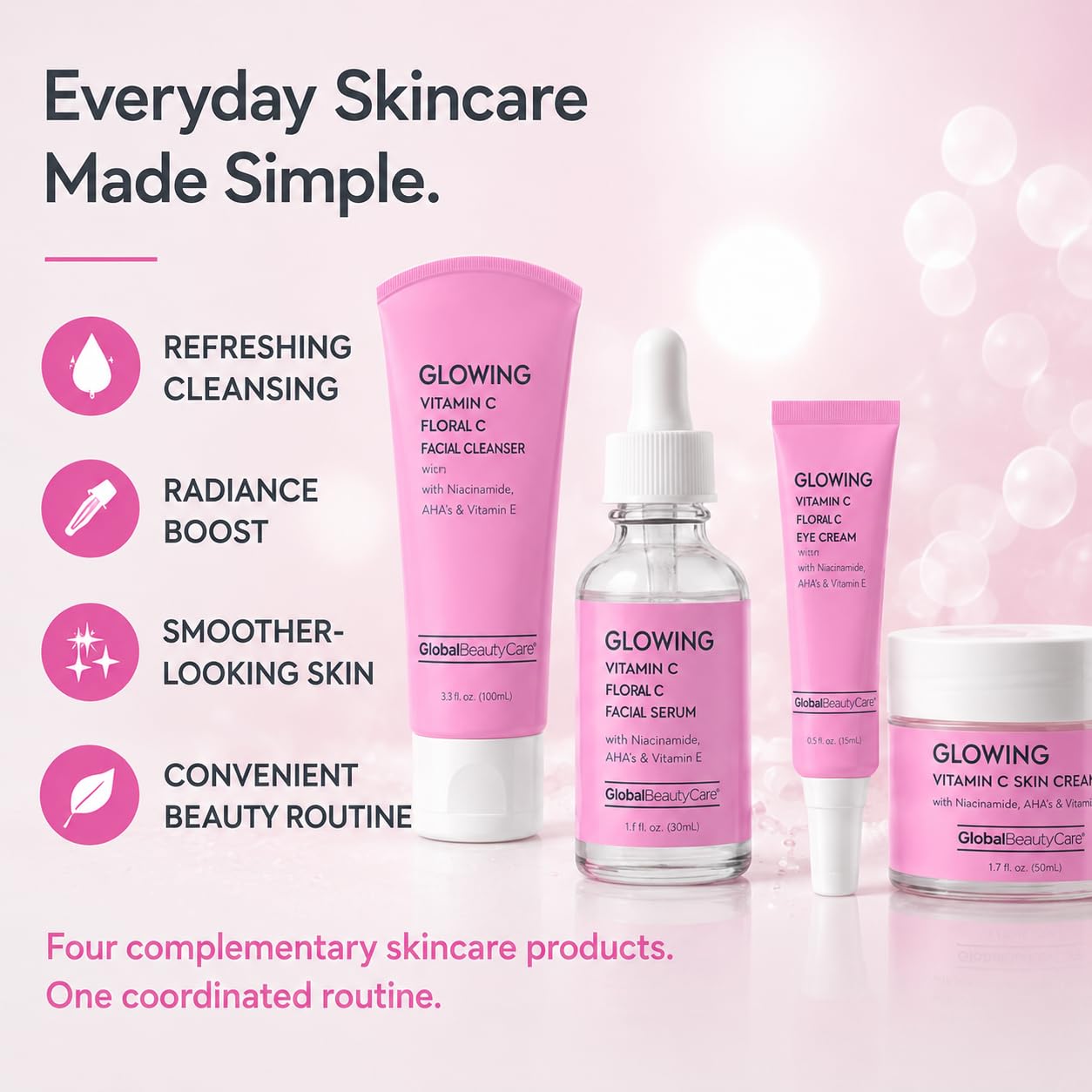 Global Beauty Care Glowing Vitamin C Skin Care Routine Bundle Kit - Global Beauty Care