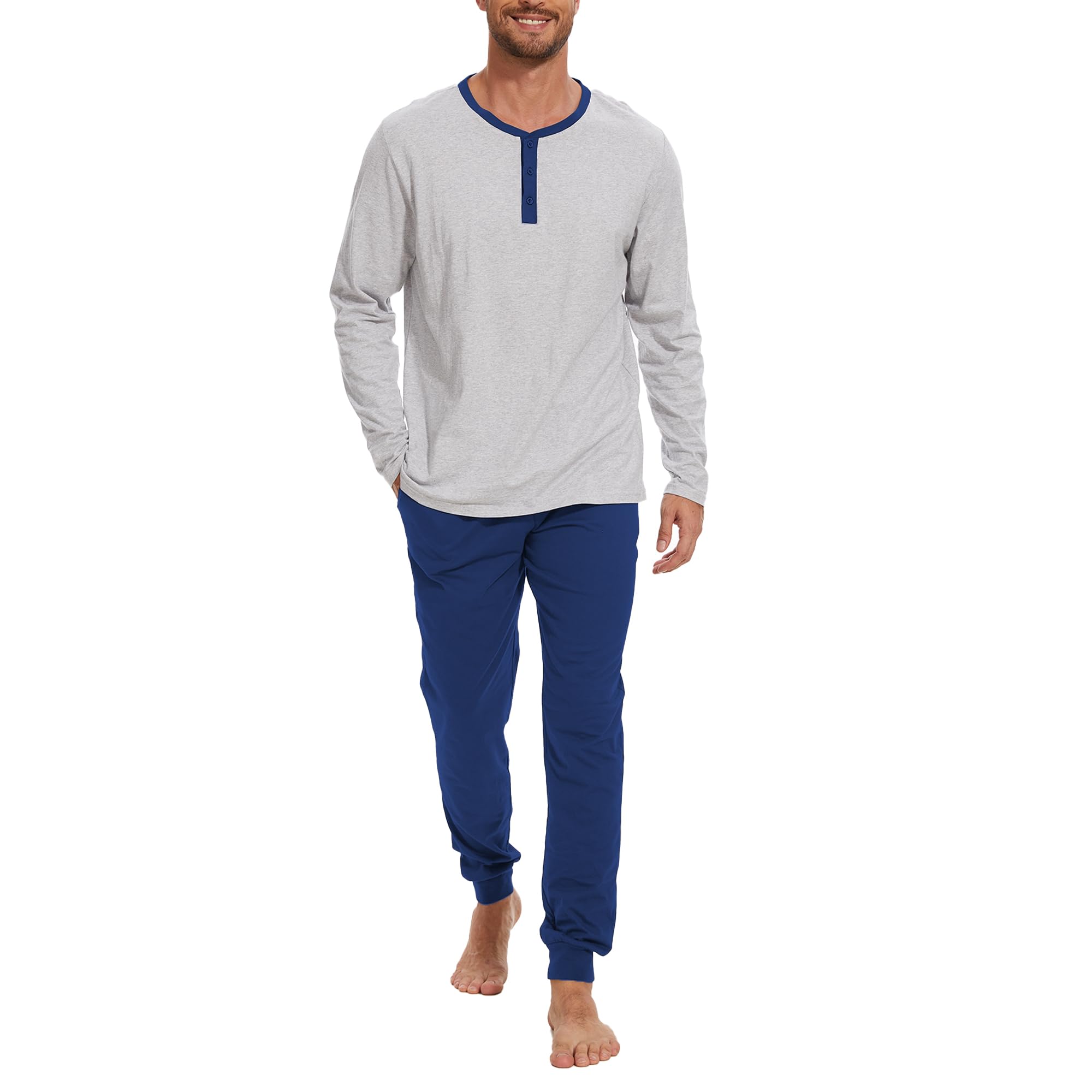 Navisting Men's 100% Cotton Henley Pajama Set 2-Piece Lounge Slee - Navisting Official Product View 1