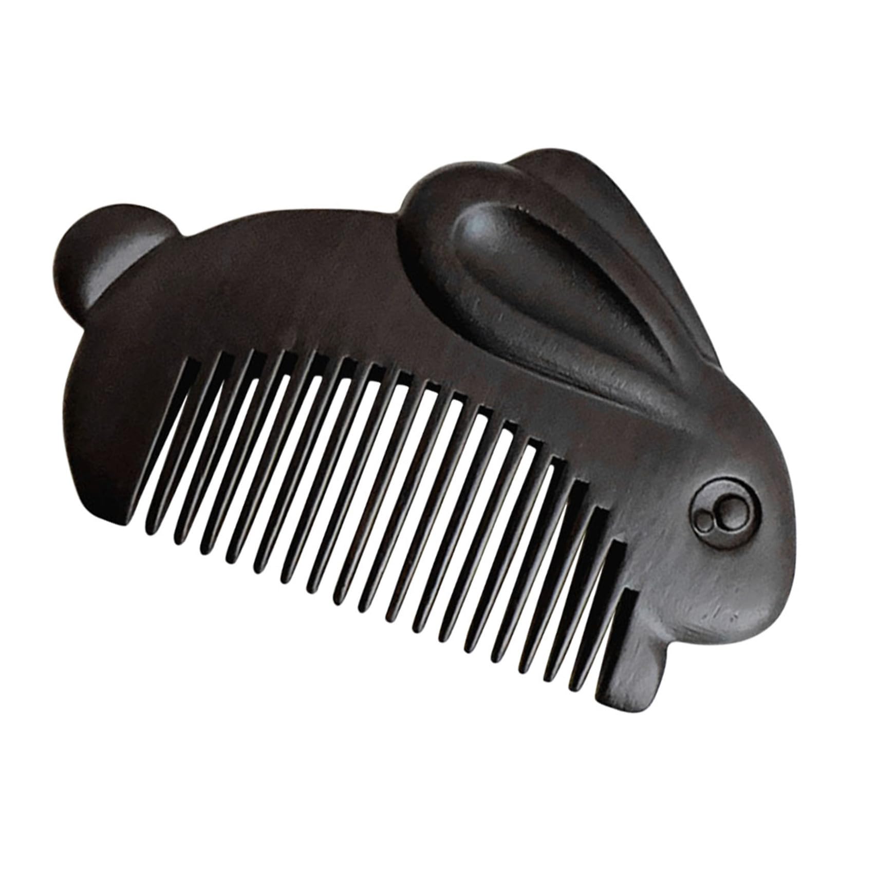 CATIEBYE wooden hair comb with bunny design, small portable handheld massage and detangling tool for scalp stimulation and styling.