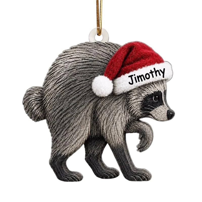 Jimothy Raccoon Santa Hat Acrylic Christmas Ornament Cute Animal - Product Imagery