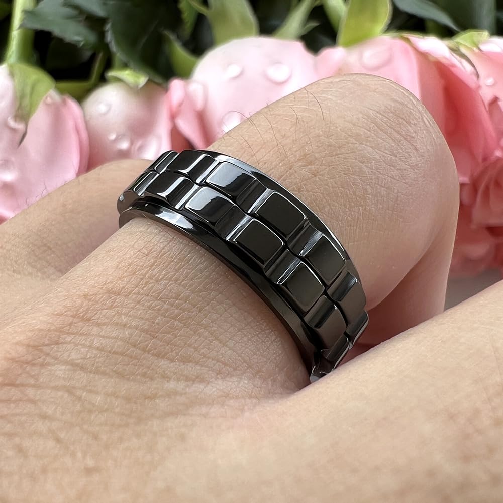 TUTISS 8mm Black Tungsten Spinner Ring for Men & Women