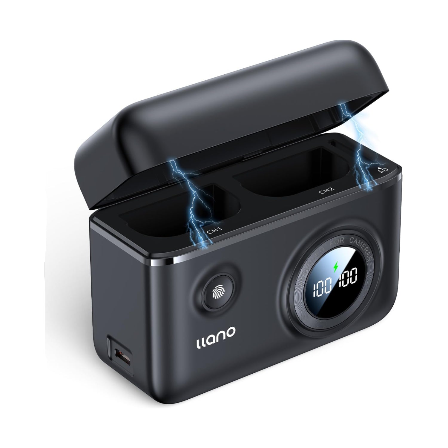 llano LP-E6NH and LP-E6P camera batteries with 18W fast dual USB-C charger, compatible with select DSLR cameras.
