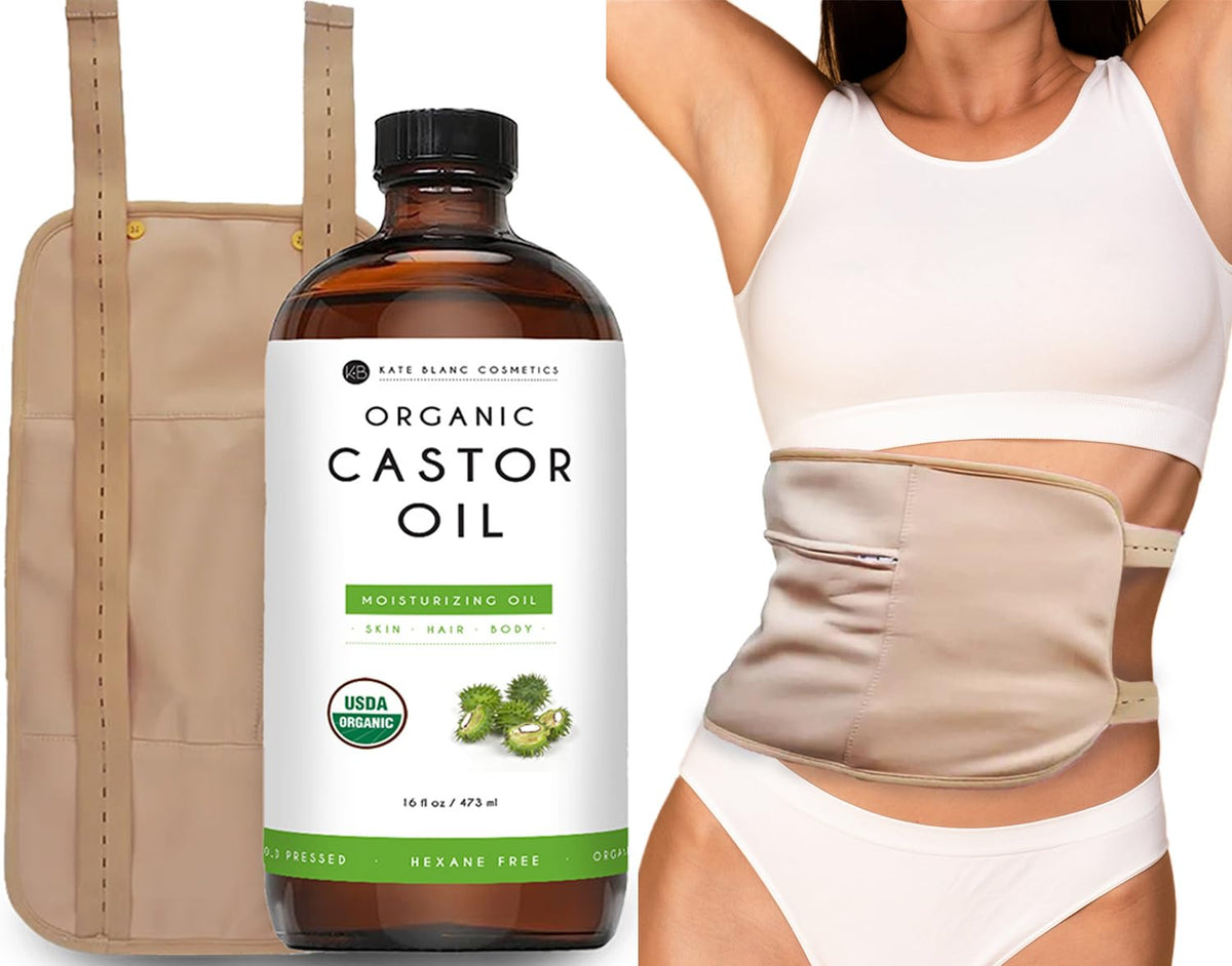 Kate Blanc Cosmetics Castor Oil Pack Wrap with 16oz Amber - Kate Blanc Cosmetics Official Imagery - 2