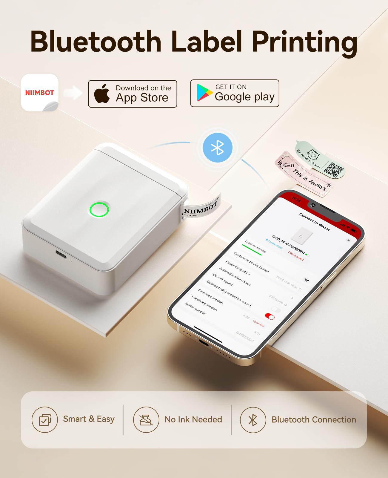 NIIMBOT D110 Upgrade Mini Label Maker, Bluetooth Thermal Printer by NIIMBOT - Angle View 5
