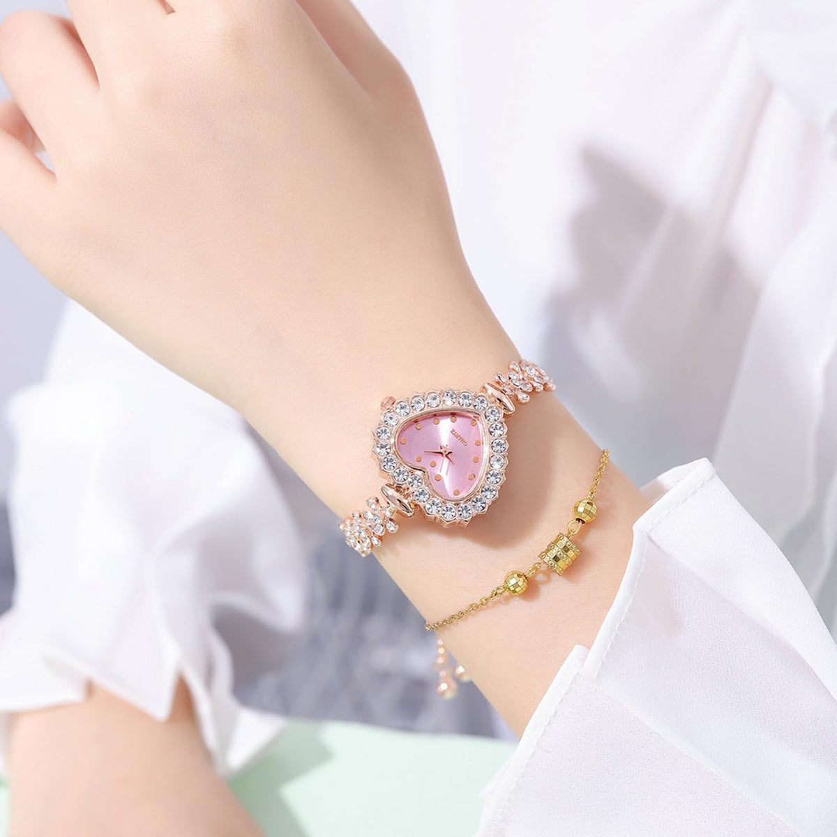5Pcs Fashionable Diamond Heart Shaped Women Watch Bracelet - Dacdyi Official Imagery - 7