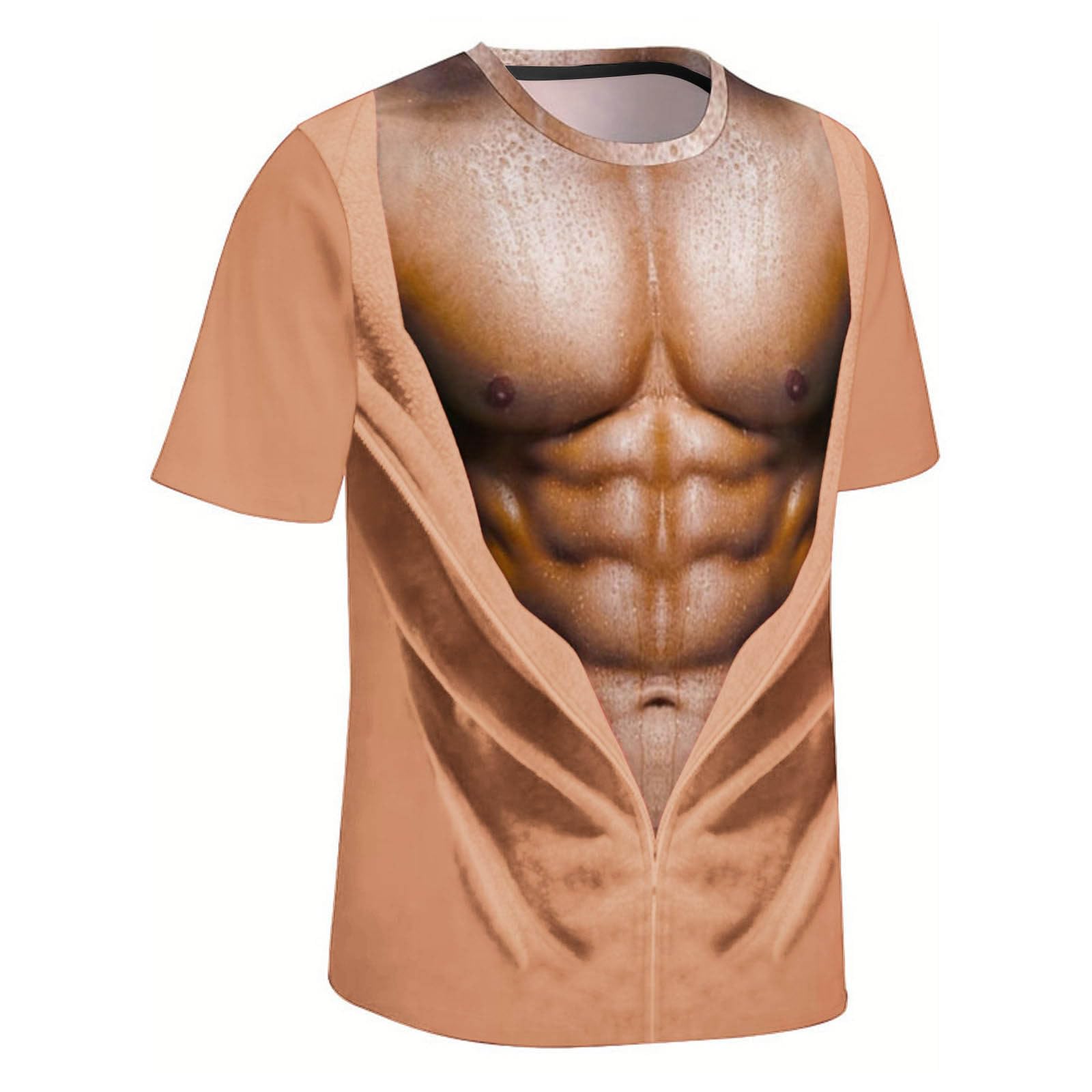 Hairy Chest Shirt for Men Funny T Shirts 3D Print Fake Abs T Shirts Me - View 5
