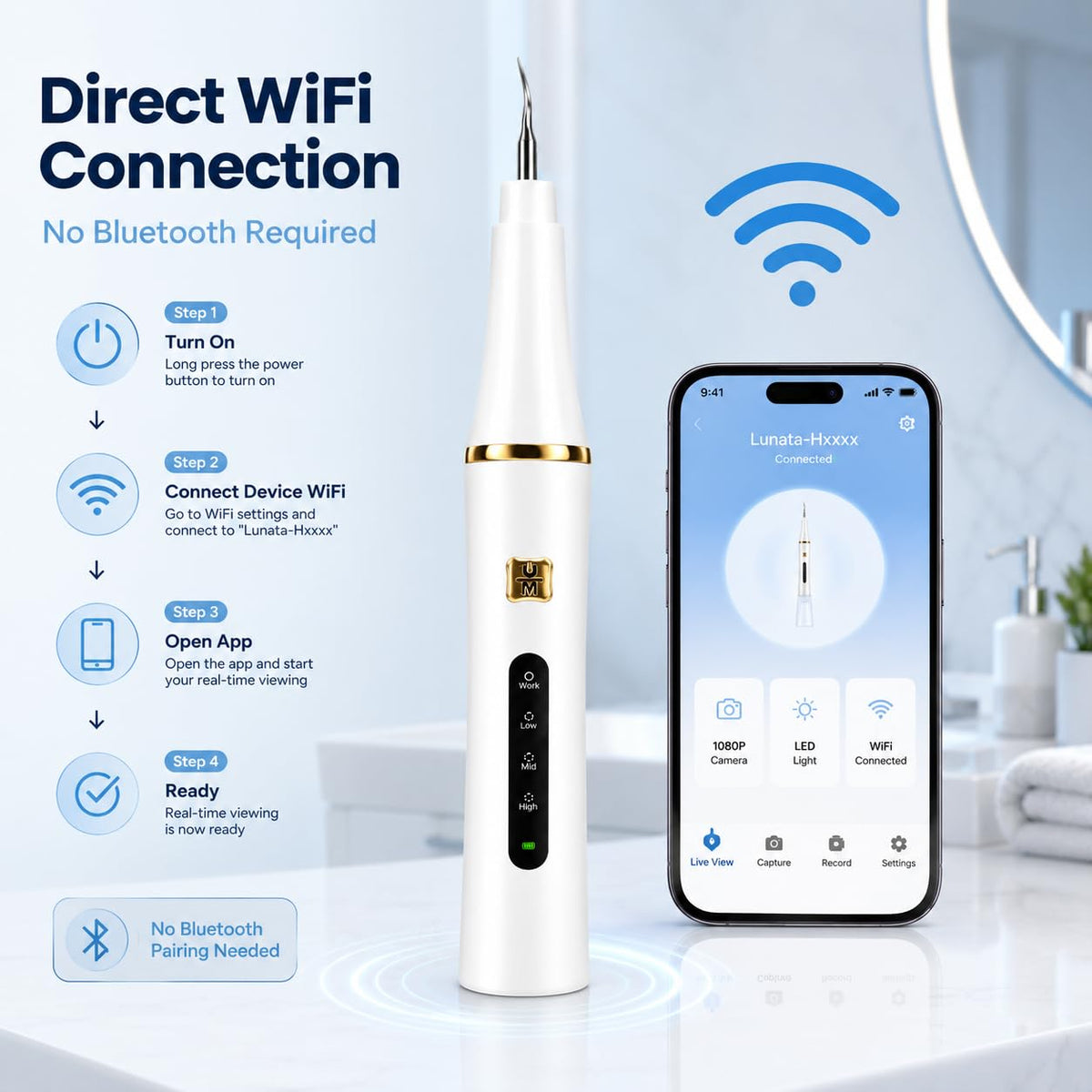 Rechargeable Oral Care Device with HD Camera LED Light - Zhicheng Official Imagery - 7