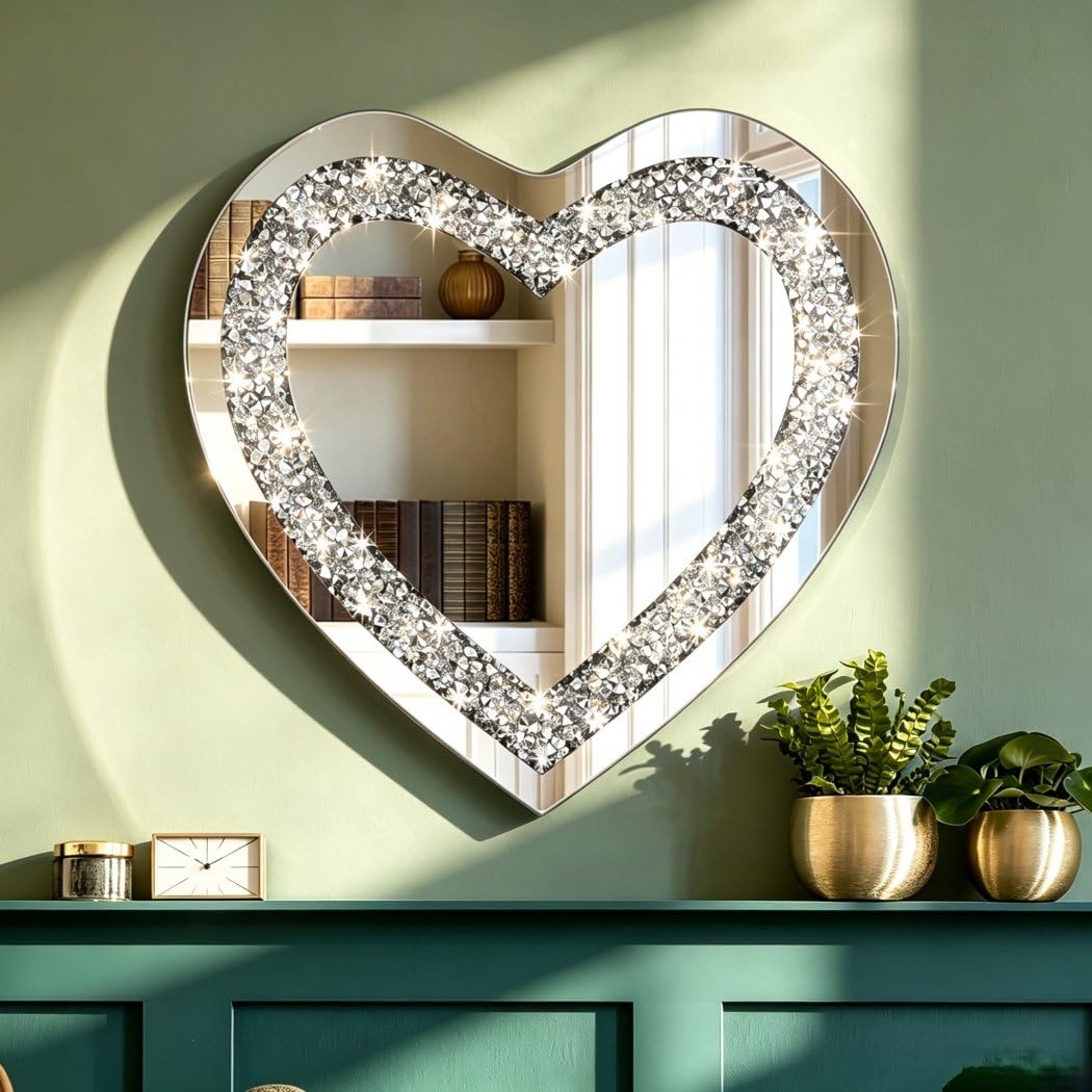 DMDFIRST Crystal Crush Diamond Heart Shaped Silver Mirror - DMDFIRST Official Imagery - 1