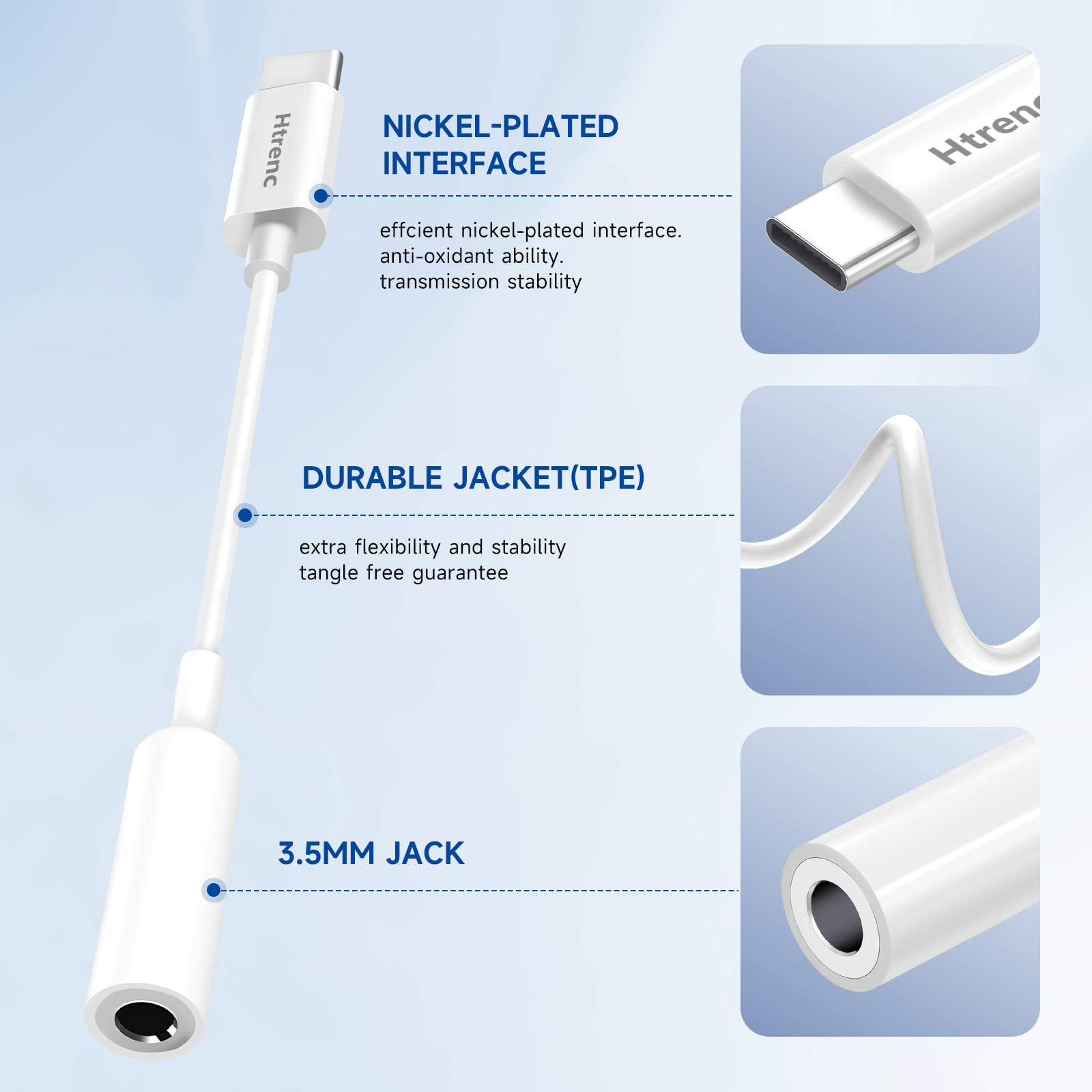Htrenc USB C to 3.5mm Headphone Jack Adapter for iPhone17/ iPhone by Htrenc - Angle View 2
