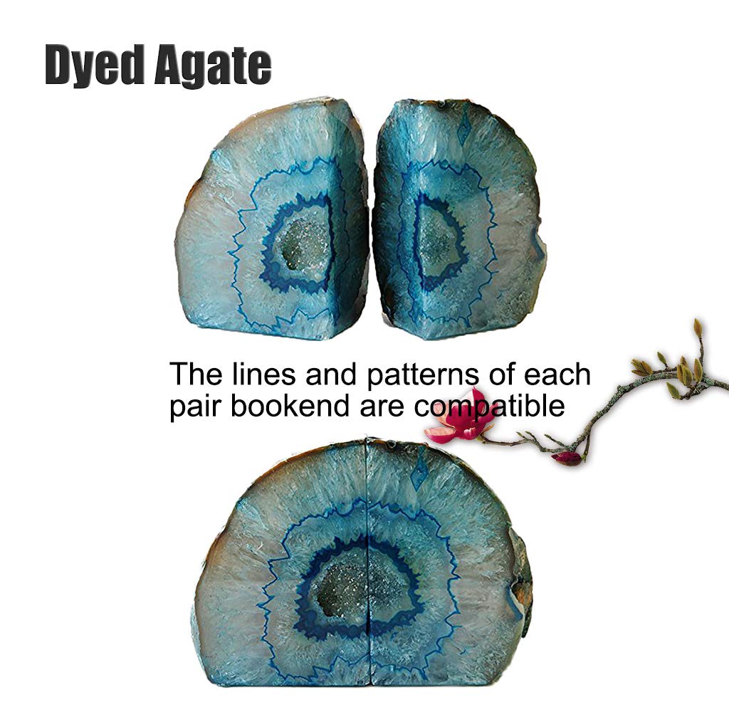 Agate Geode Bookends Heavy Duty Teal Crystal Stone Book - AMOYSTONE Official Imagery - 8