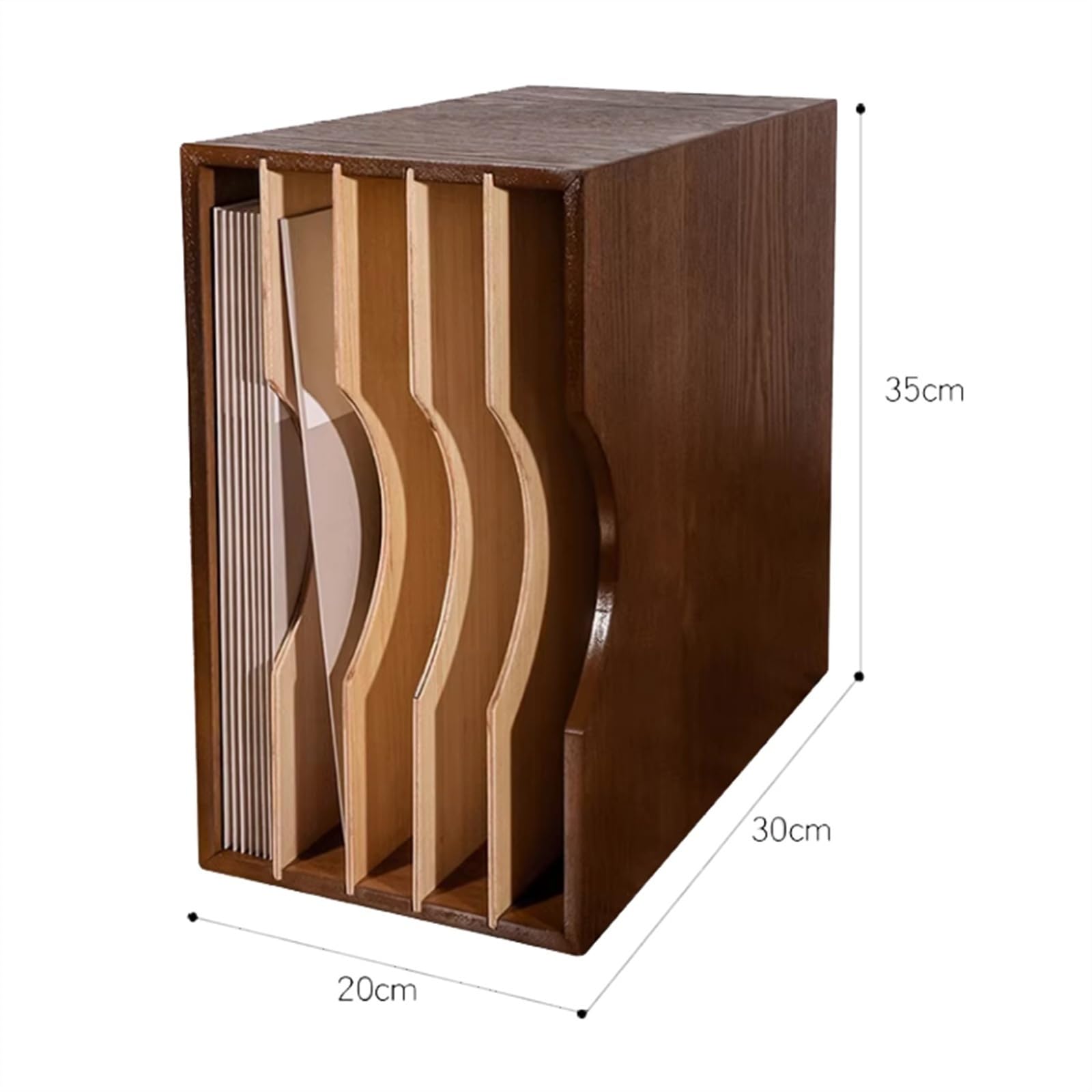 Oak vinyl record storage rack with removable partition, holds up to 40 records, tabletop CD and vinyl record holder by LICONG-2019